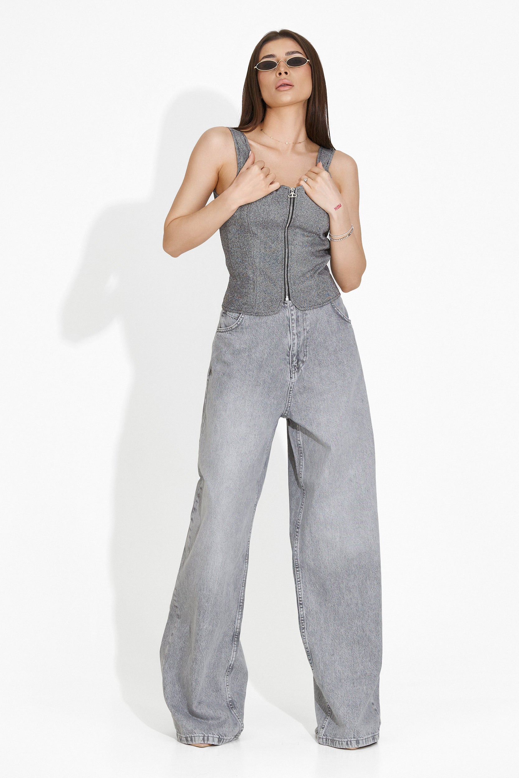 Shelyana Bogas Kényelmes Szürke Női Farmer