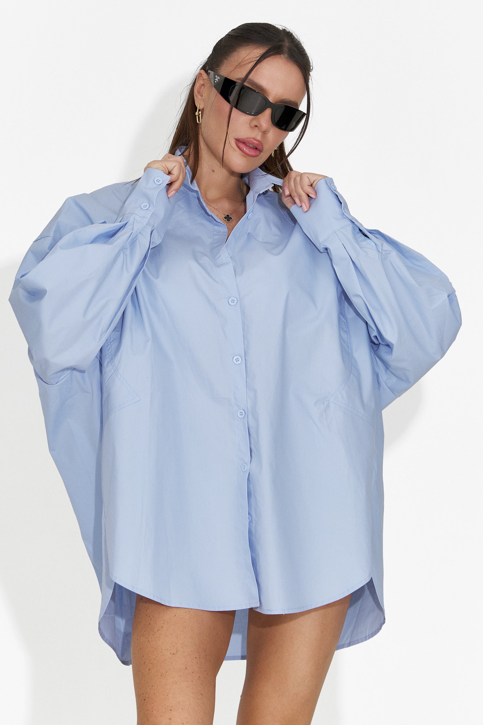 Abrienda Bogas Kézitlen Kék Női Ing