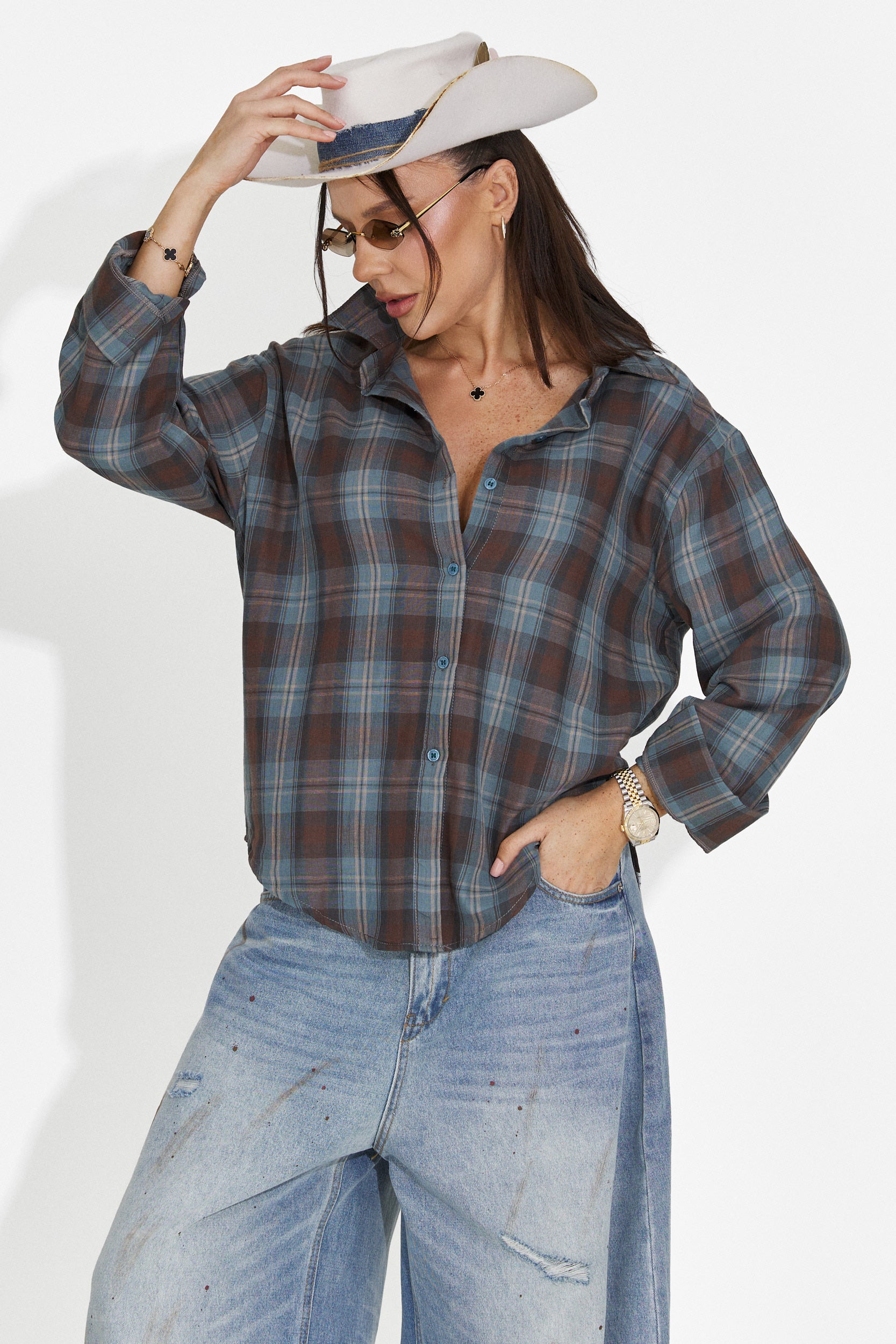 Türkiz Kék Hétköznapi Női Ing Barcely Bogas