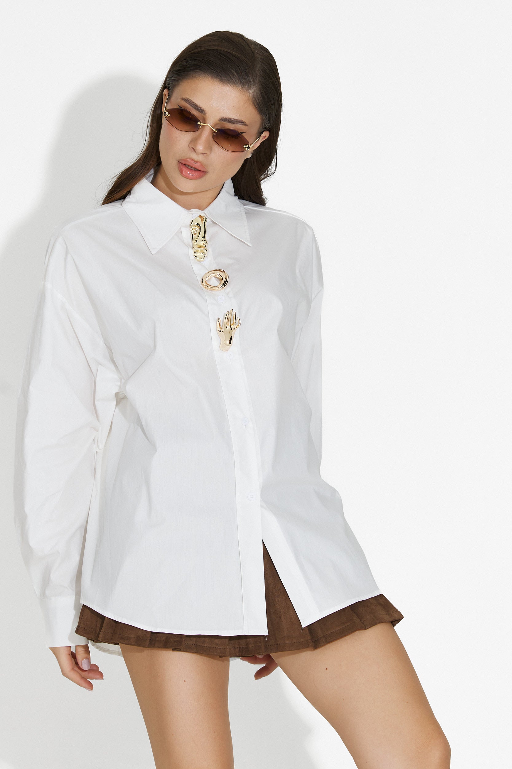 Feyora Bogas Elegáns Fehér Női Ing