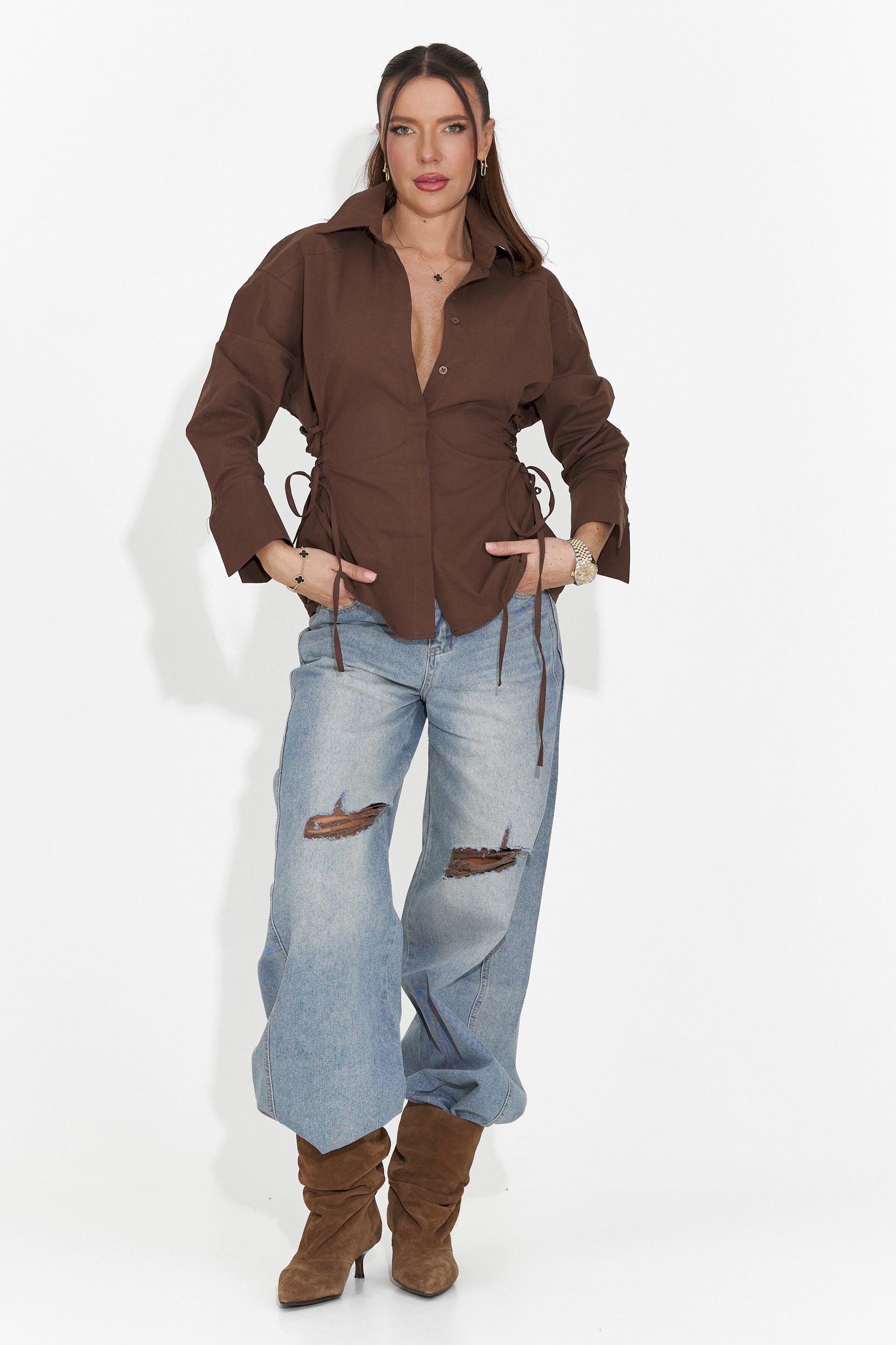 Elegáns női ing barna Sivelia Bogas