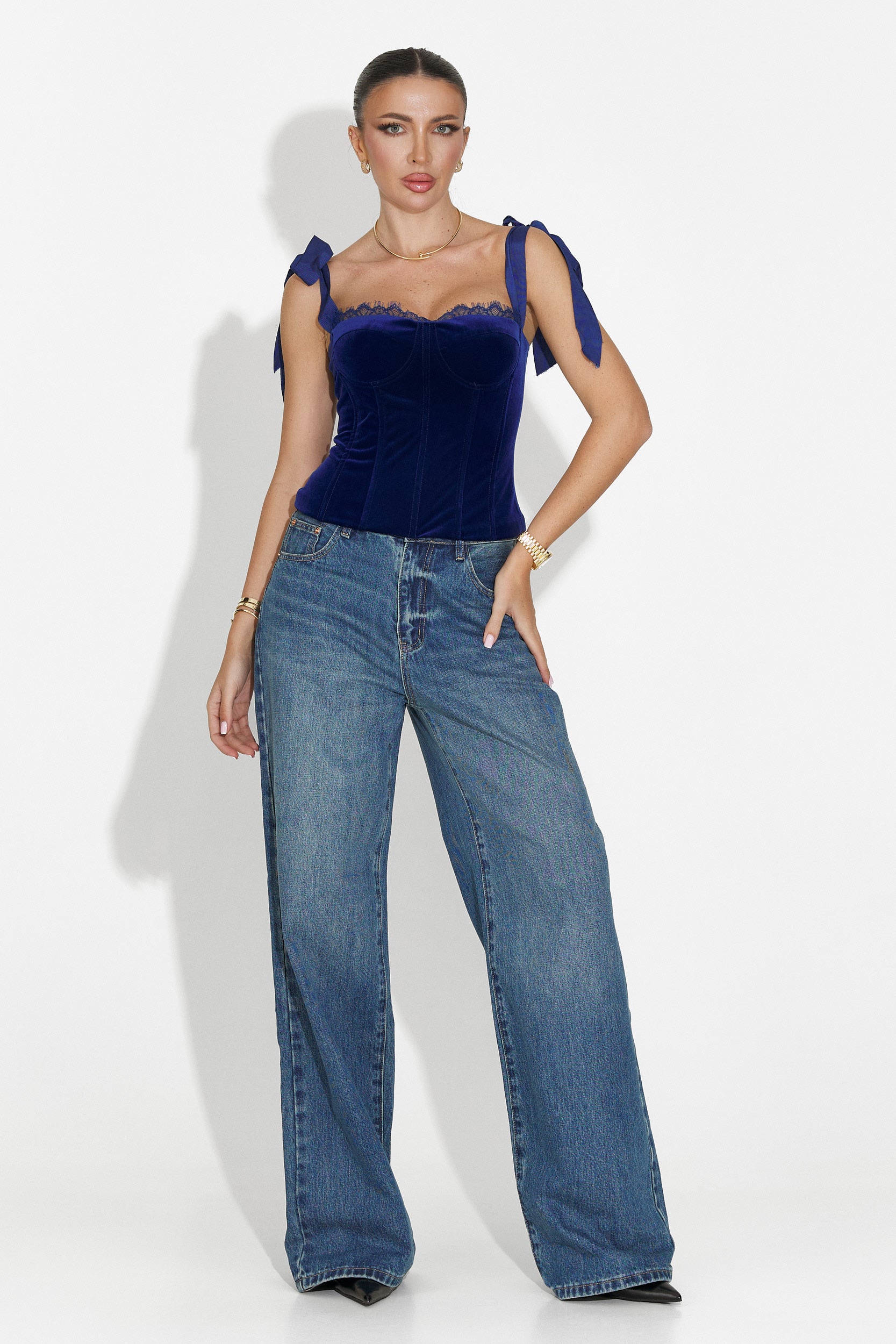 Elegáns Kék Dianela Bogas Női Fűző