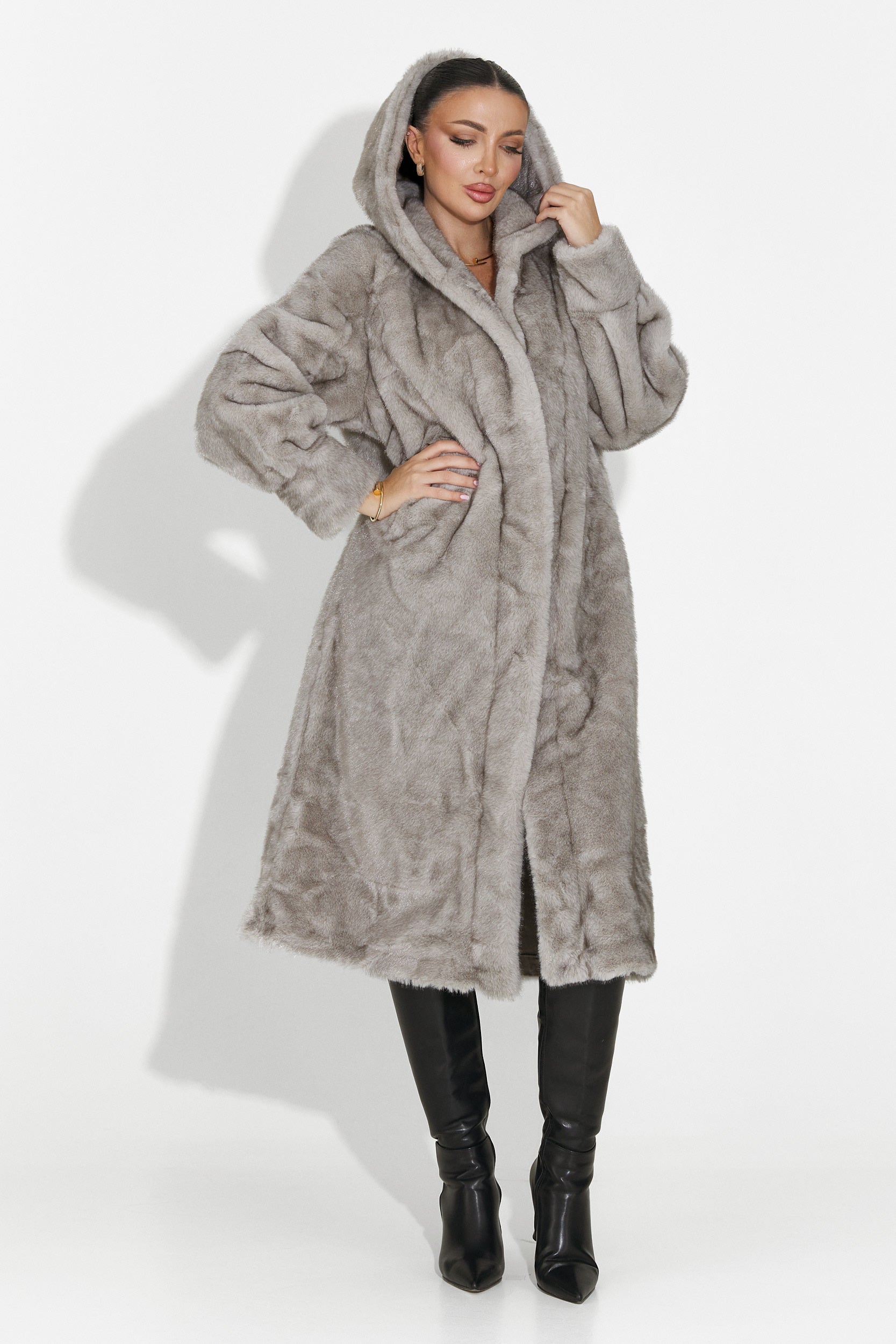 Pluvina Bogas Szürke Szőrmekabát