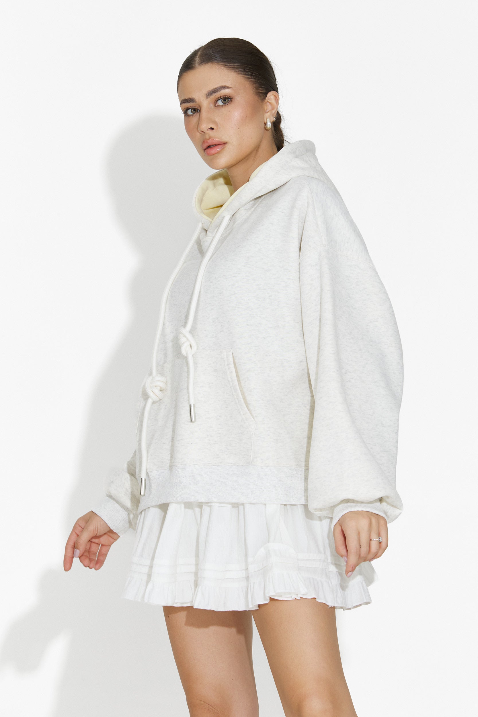 Loravia Bogas Világosszürke Hétköznapi Női Kapucnis Pulóver