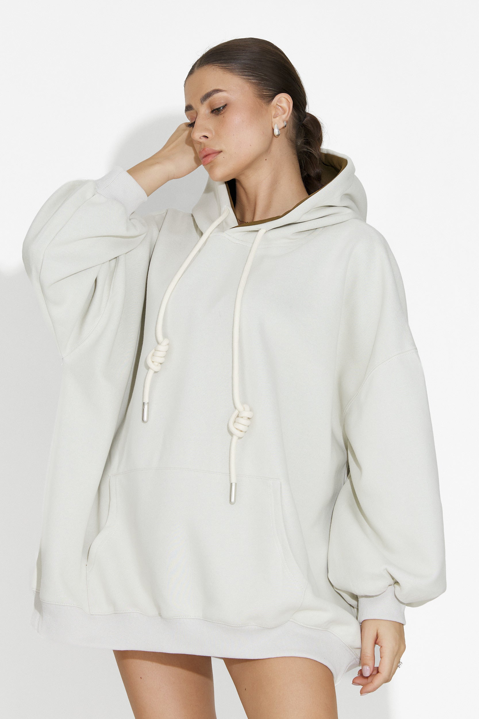 Noblesa Bogas Kényelmes Khaki Női Kapucnis Pulóver