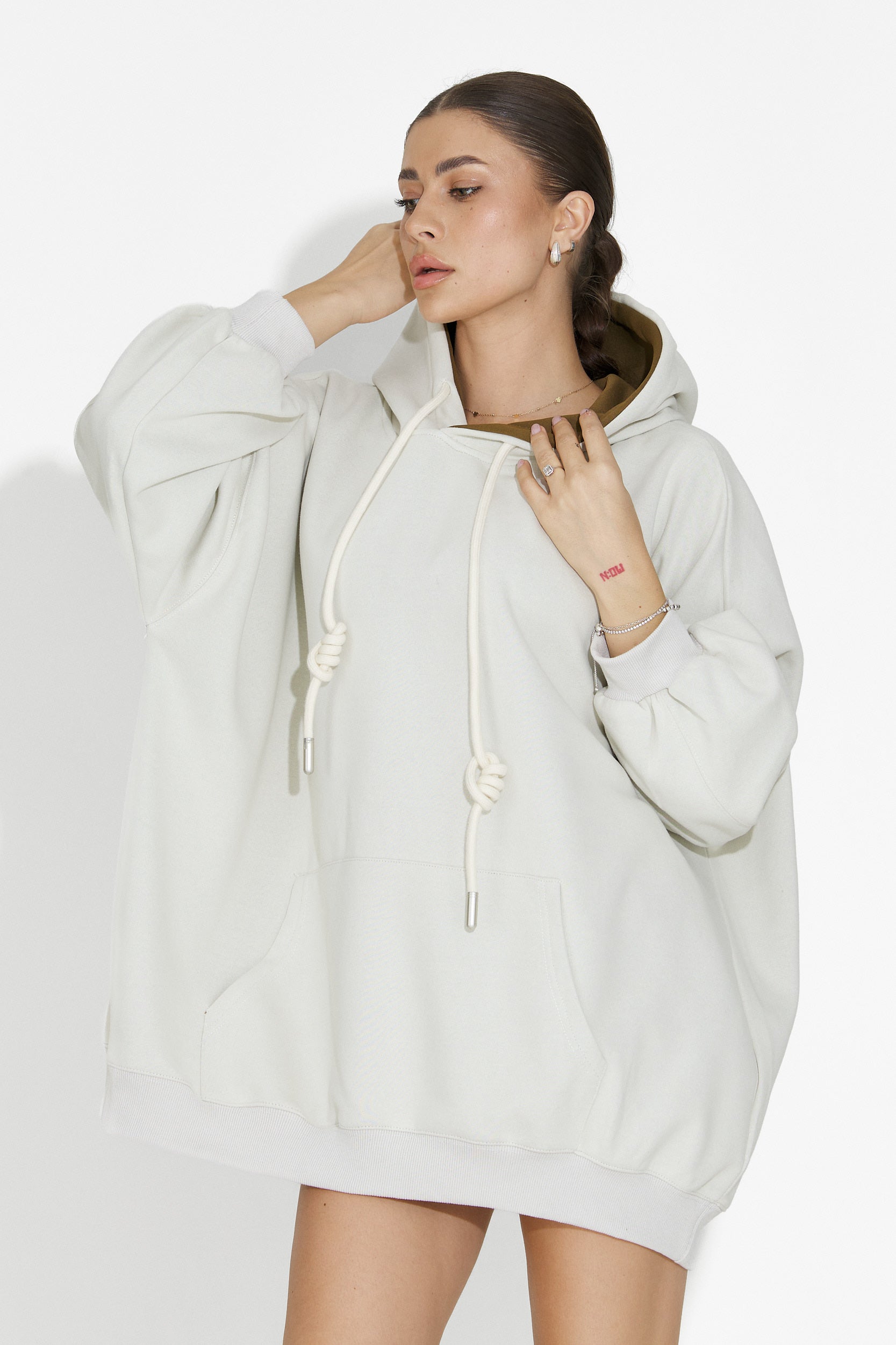 Noblesa Bogas Kényelmes Khaki Női Kapucnis Pulóver