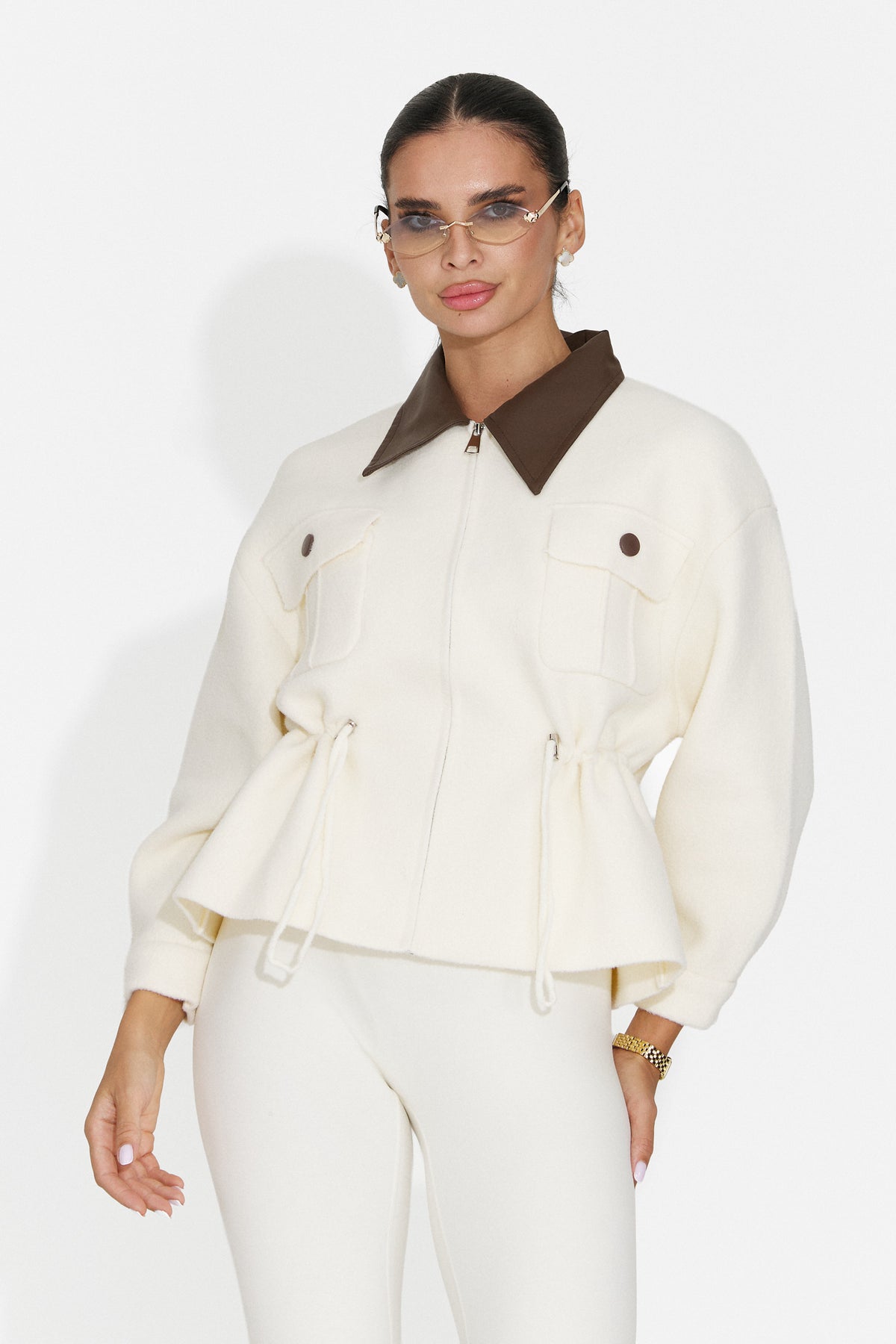 Jacheta casual crem Poliaonia Bogas