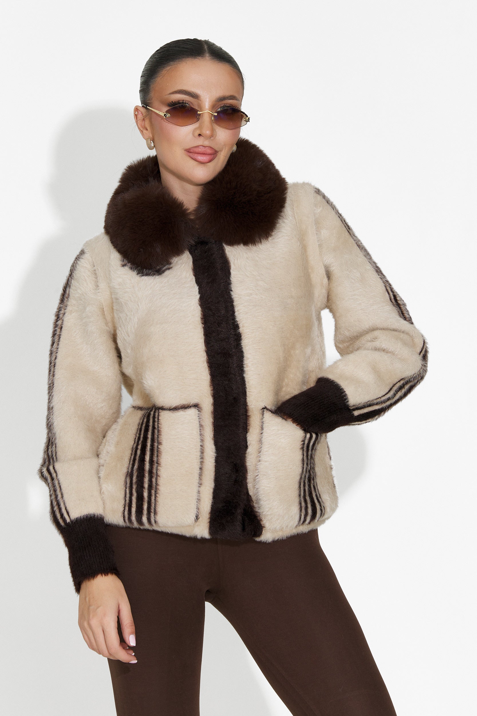 Valoria Bogas Casual Női Kabát 2 Oldalas Barna Bézs