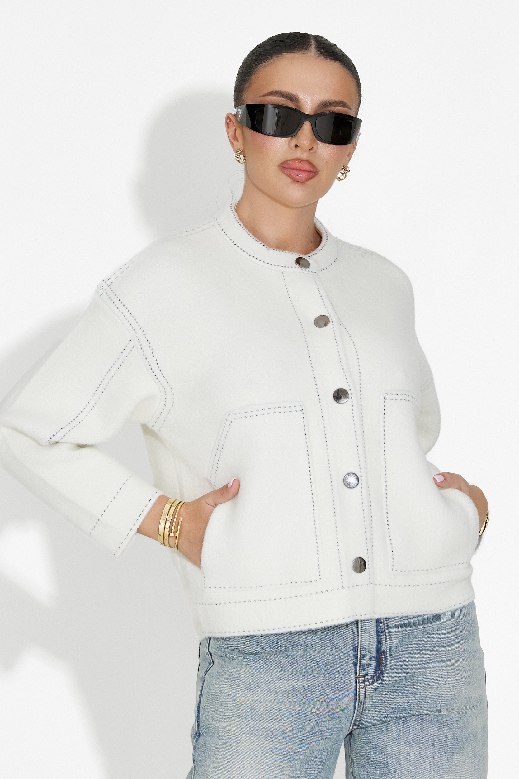 Emalin Bogas Fehér Hétköznapi Női Dzseki