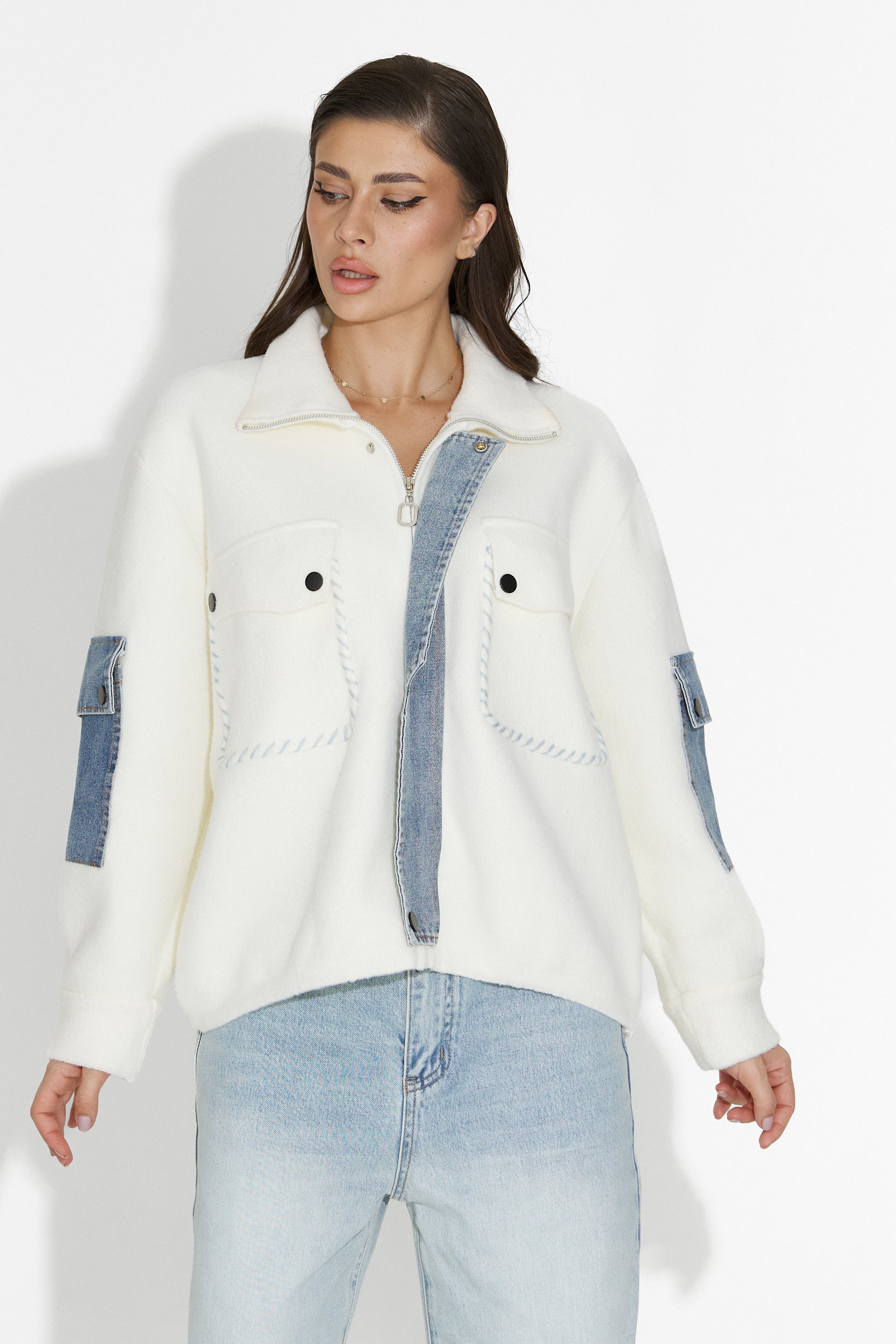 Nedaria Bogas Fehér Hétköznapi Női Dzseki