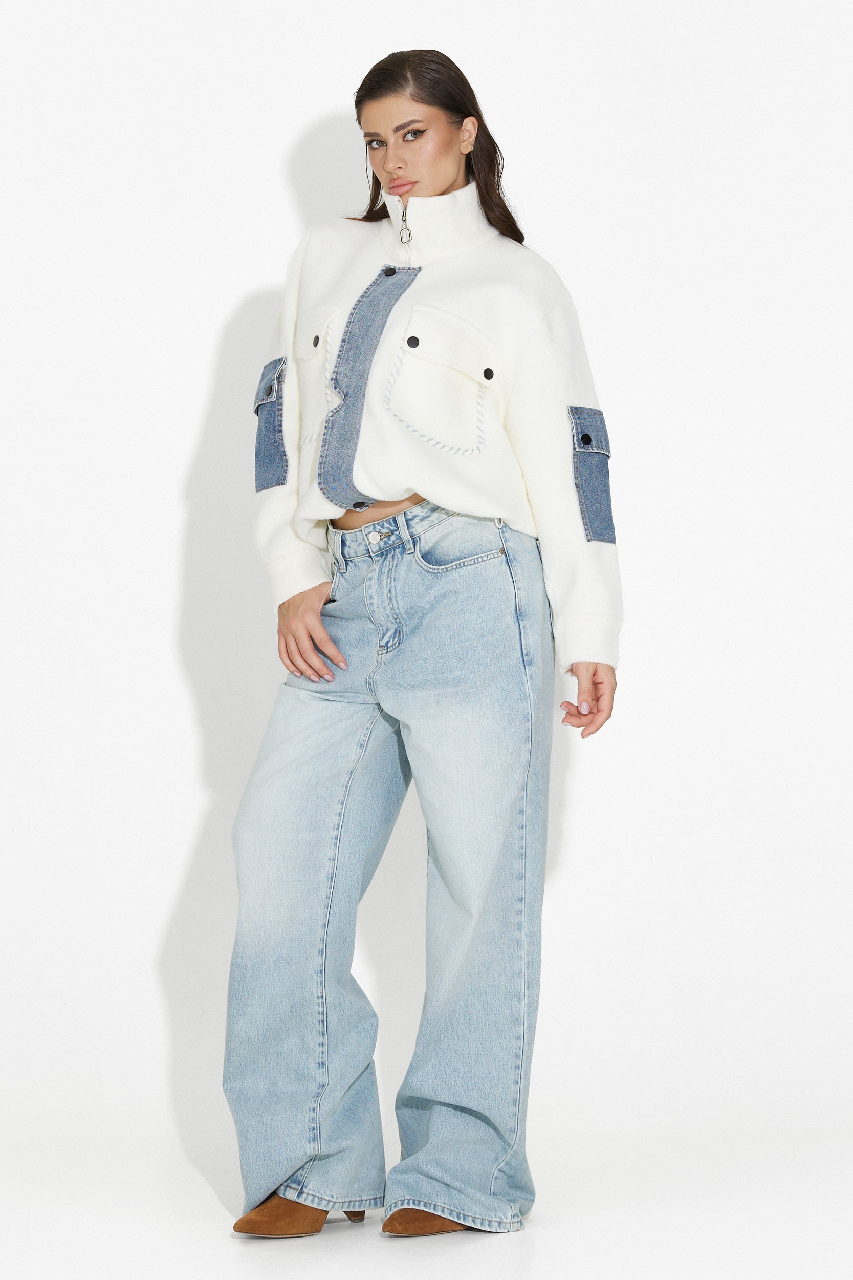 Nedaria Bogas Fehér Hétköznapi Női Dzseki