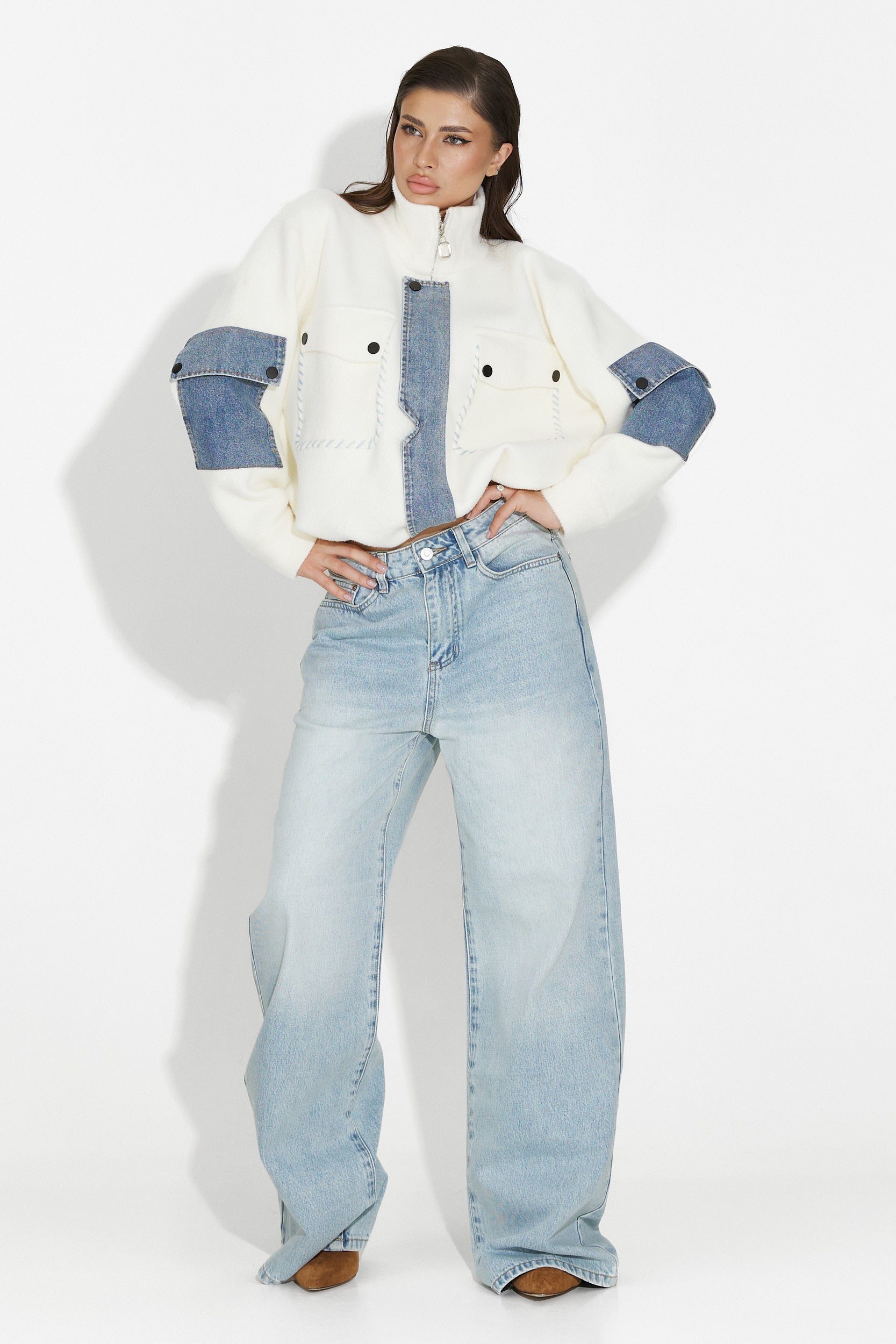 Nedaria Bogas Fehér Hétköznapi Női Dzseki