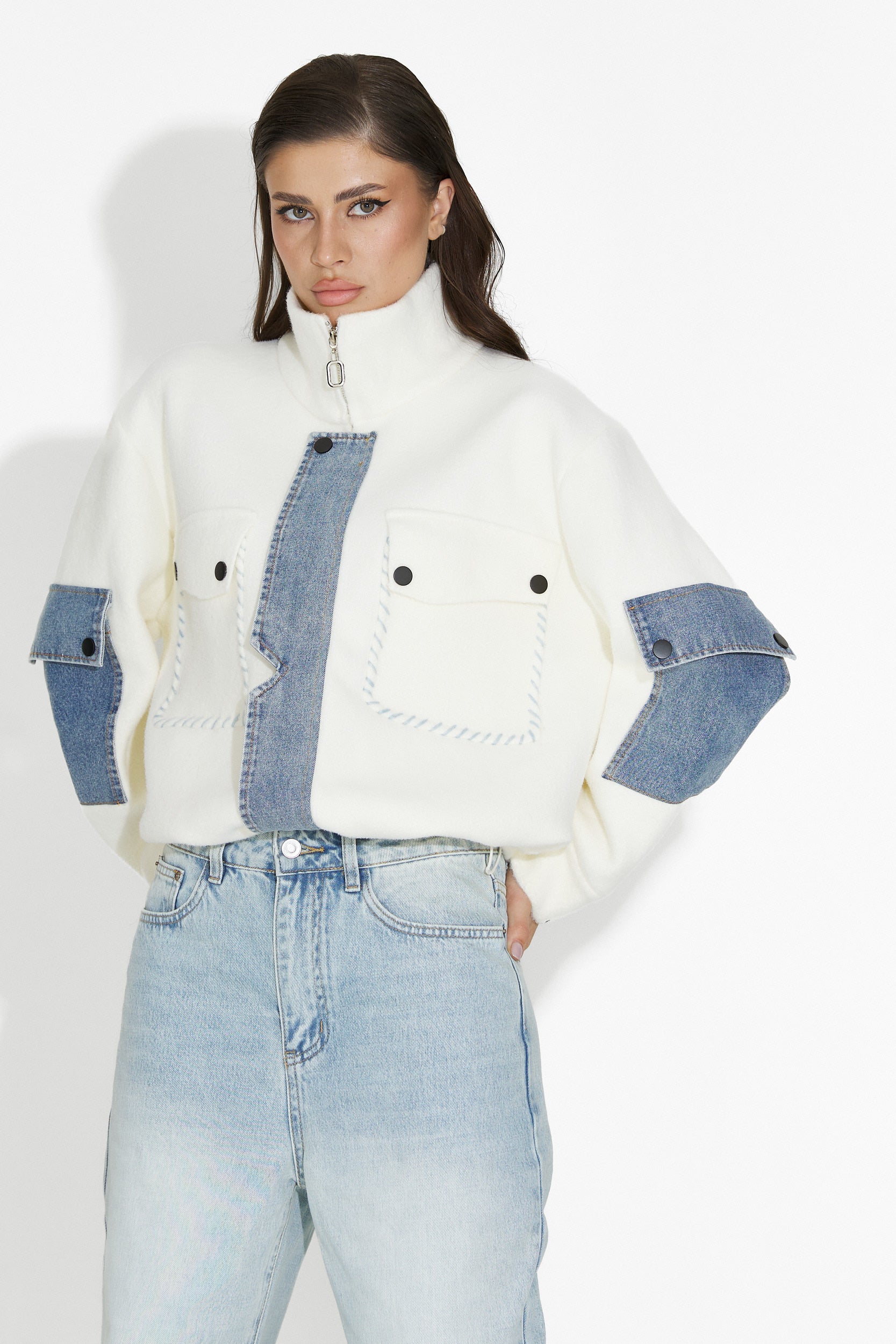 Nedaria Bogas Fehér Hétköznapi Női Dzseki