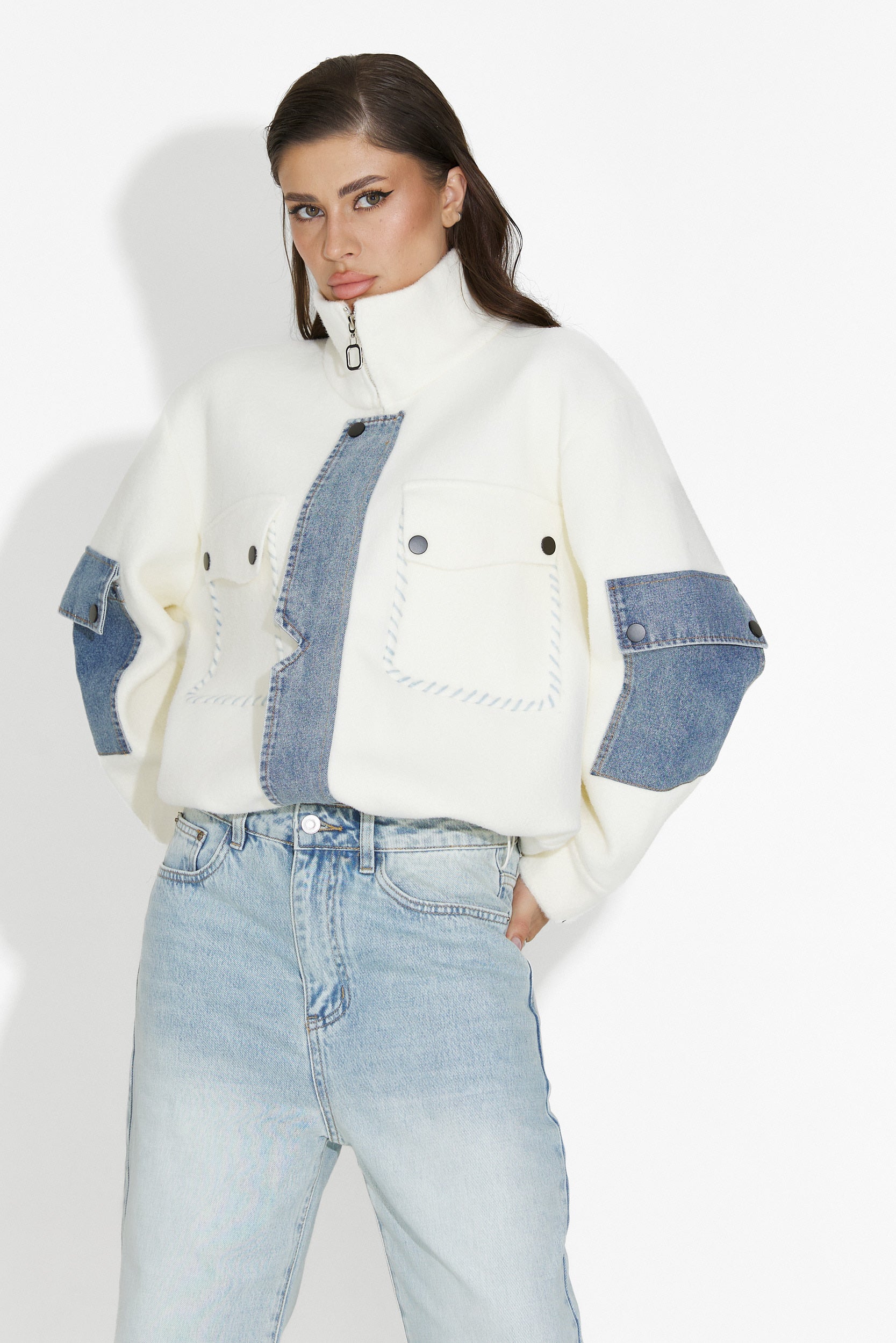 Nedaria Bogas Fehér Hétköznapi Női Dzseki