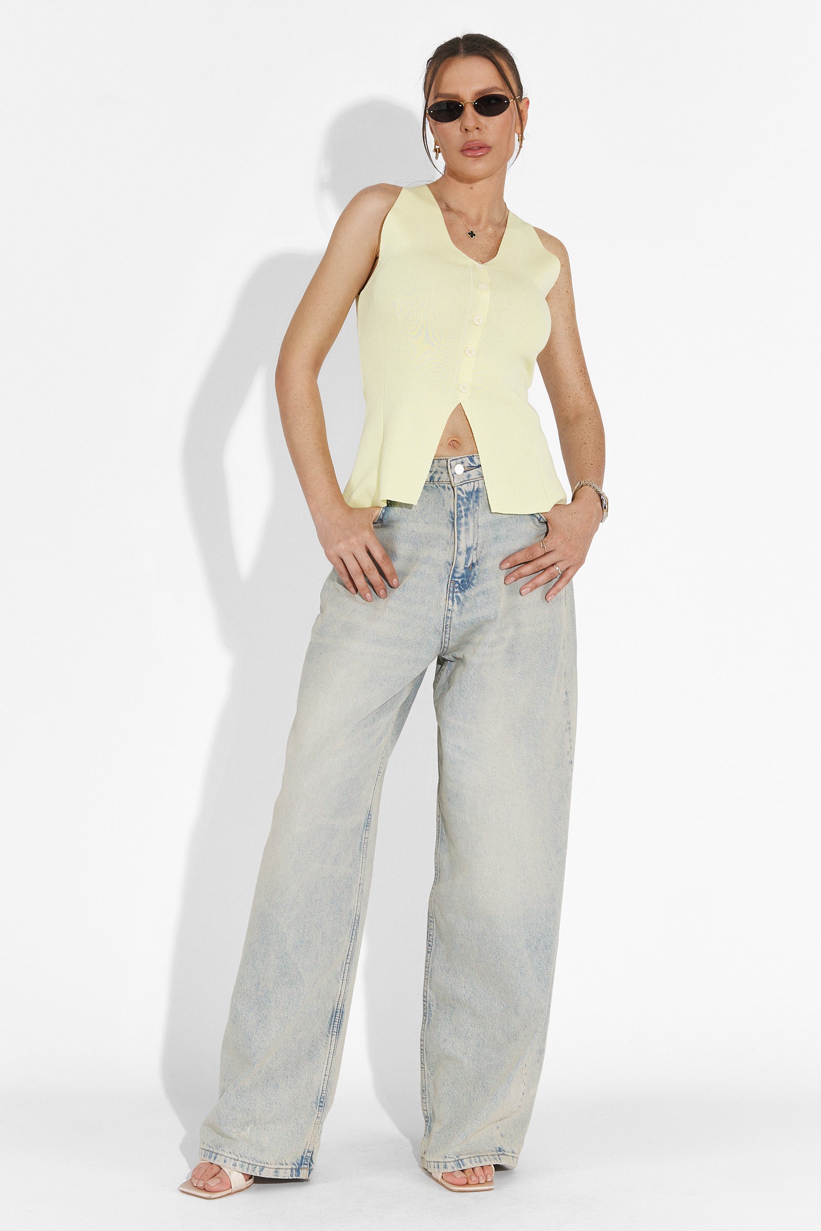 Laza sárga Cadiz Bogas női top