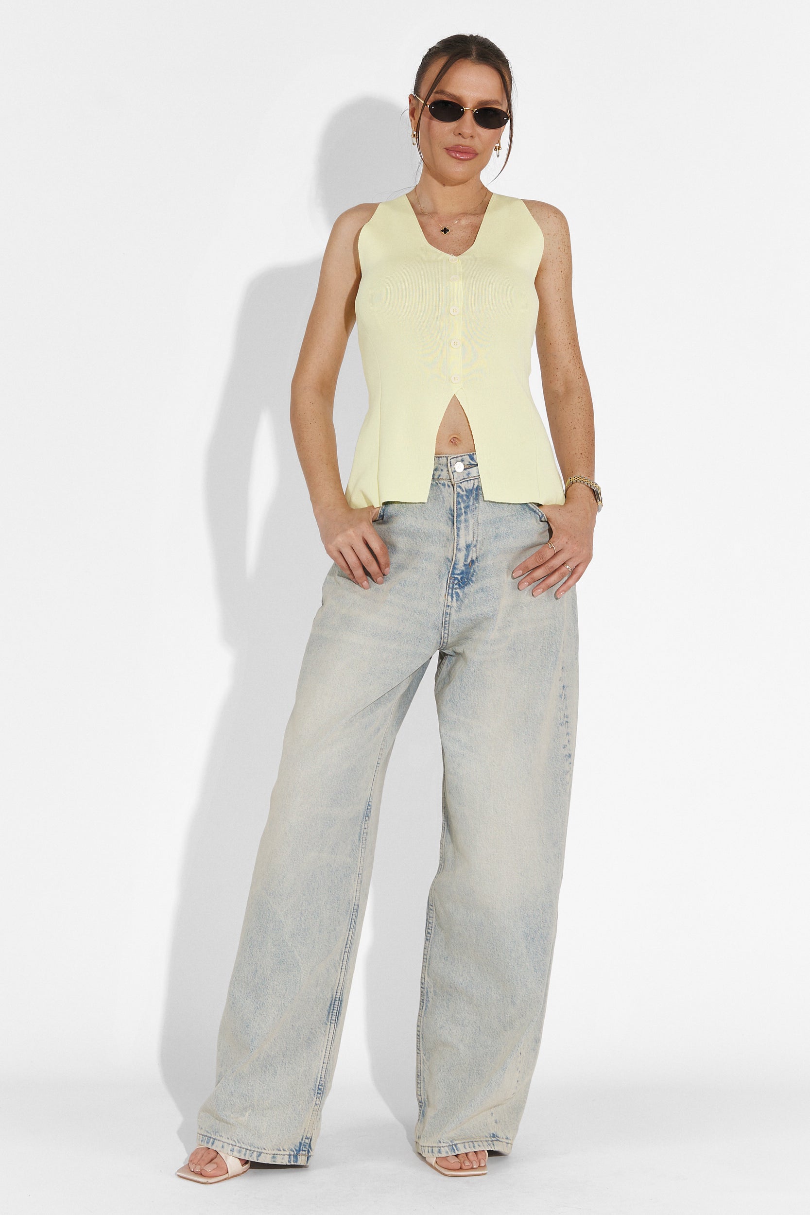 Laza sárga Cadiz Bogas női top