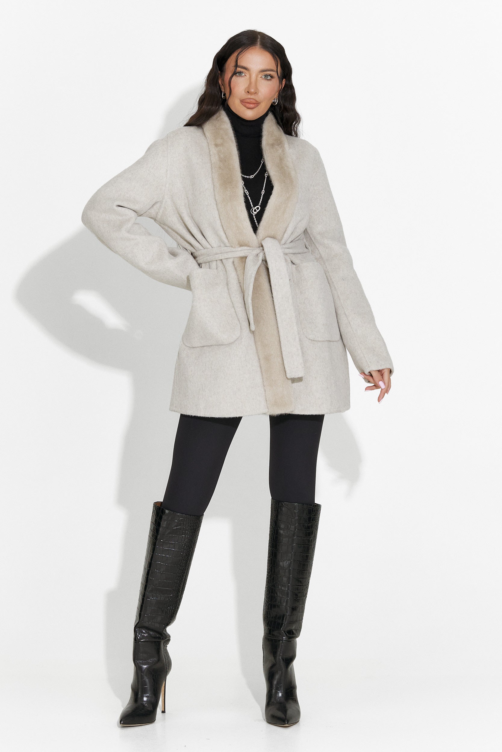 Elegáns női kabát bézs Gelira Bogas