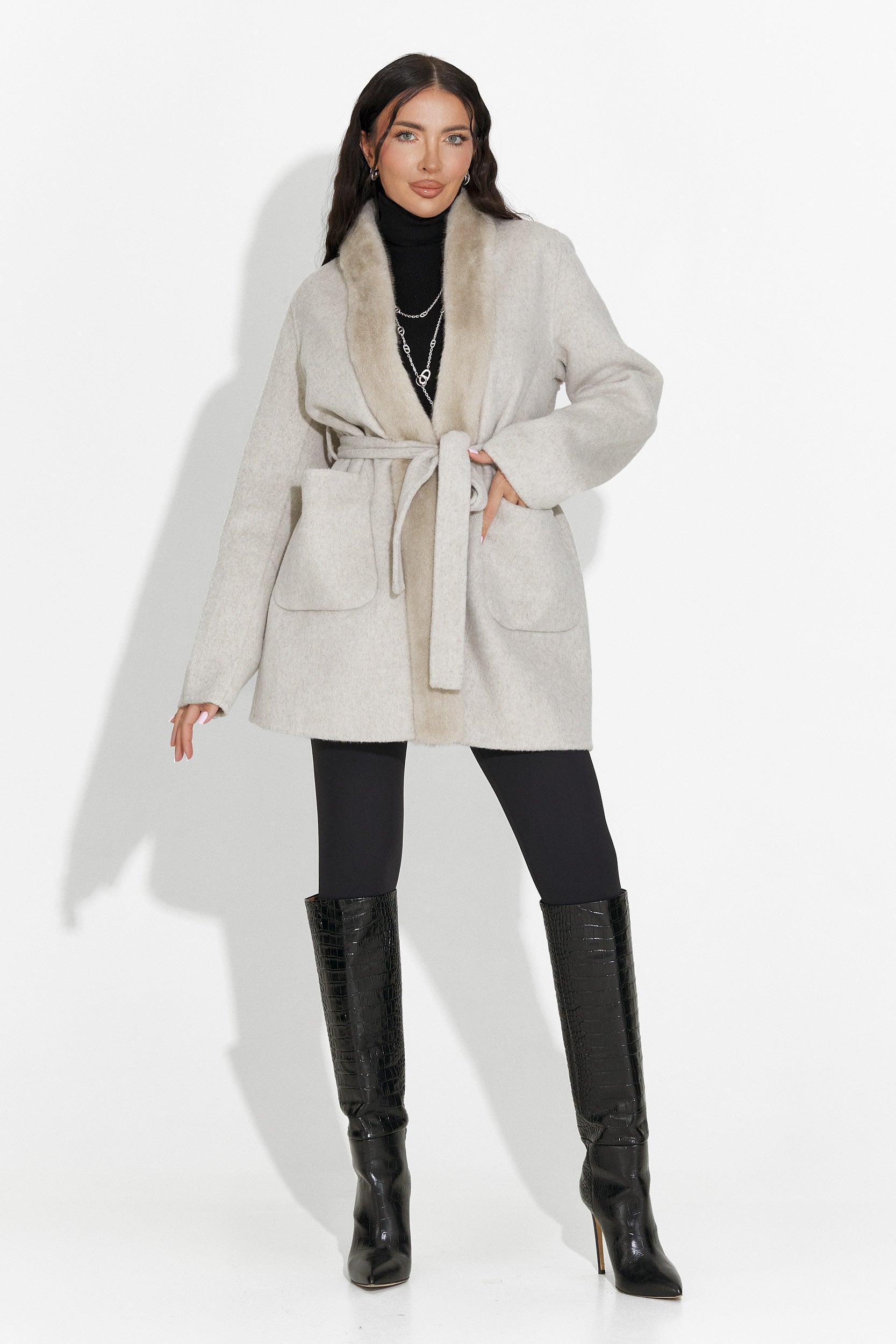 Elegáns női kabát bézs Gelira Bogas