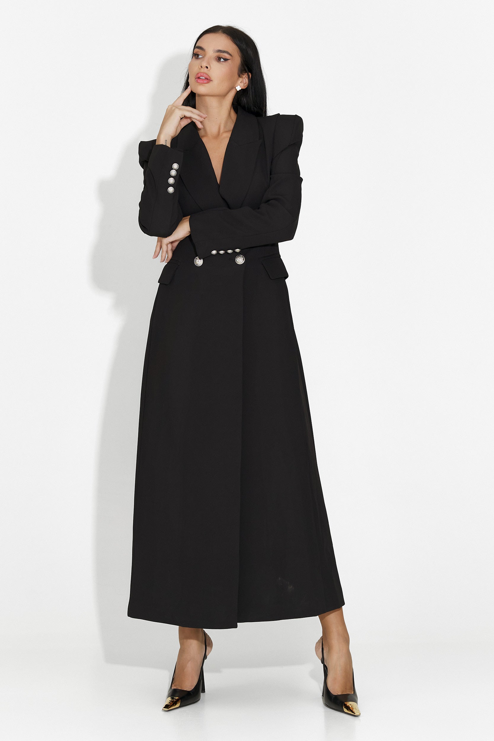 Elegáns fekete Ilisha Bogas hölgyek kabátja