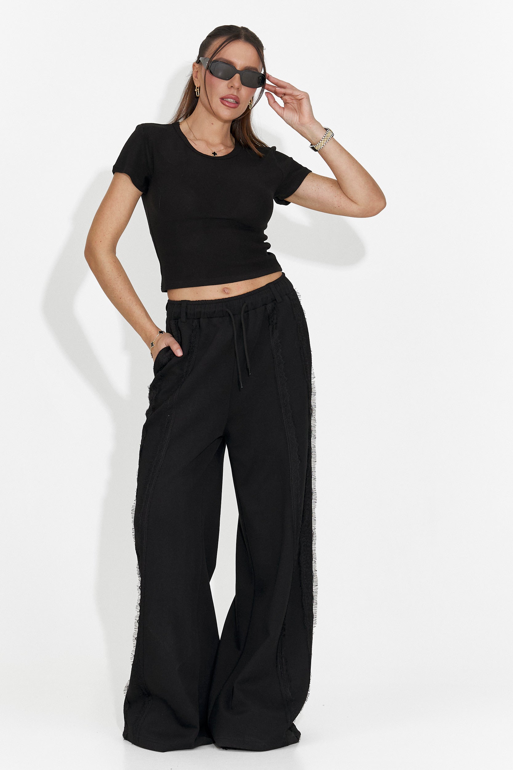 Zarania Bogas Kényelmes Fekete Női Nadrág