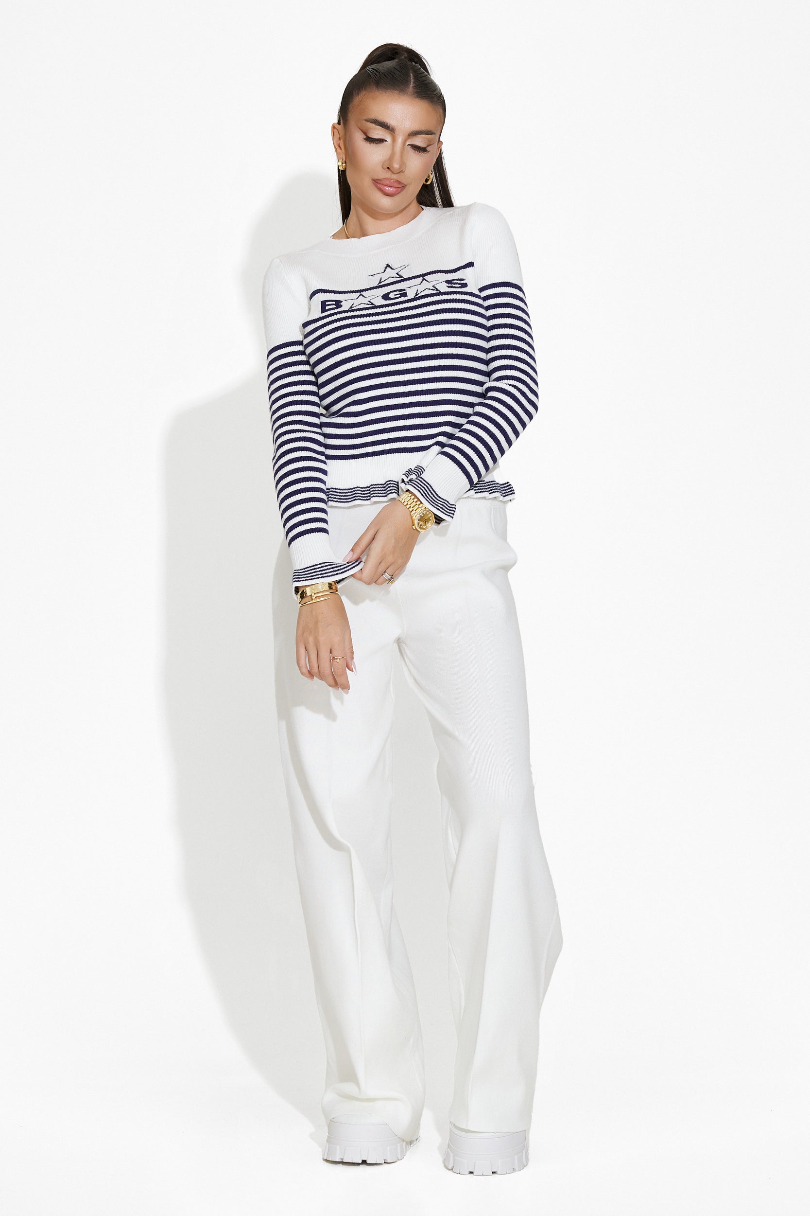 Suelen Bogas Hétköznapi Fehér Női Pulóver