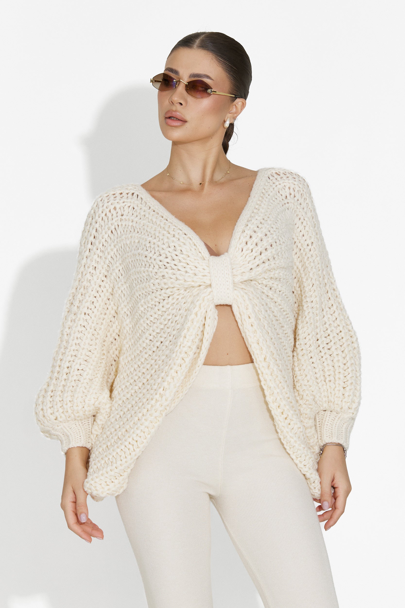 Laza bézs női pulóver Raviana Bogas