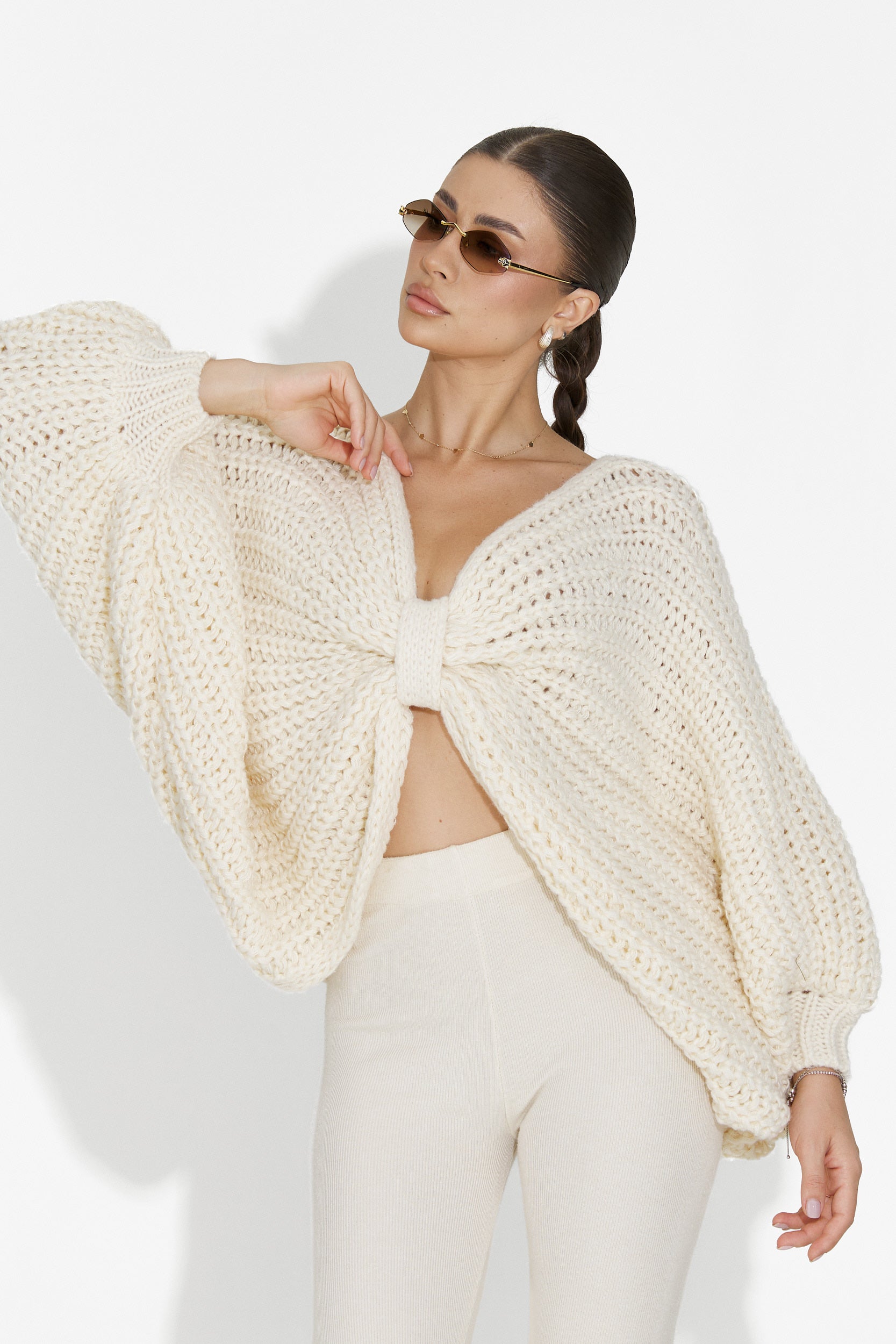 Laza bézs női pulóver Raviana Bogas