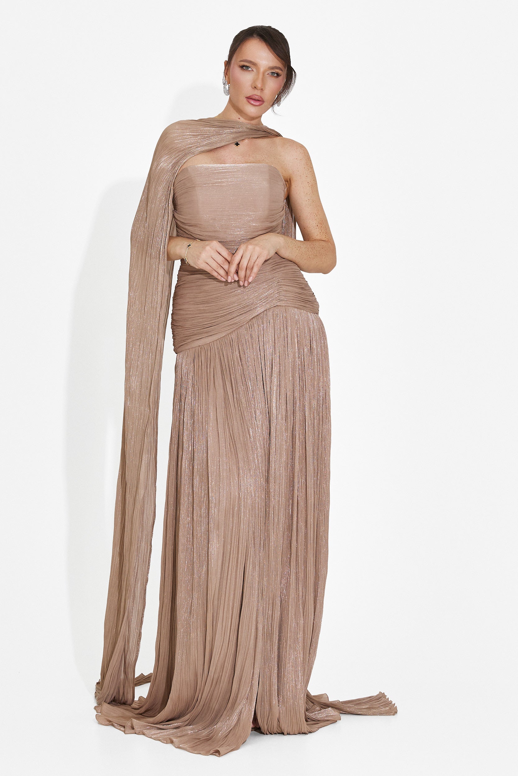 Rochie dama lunga bej Gabielia Bogas