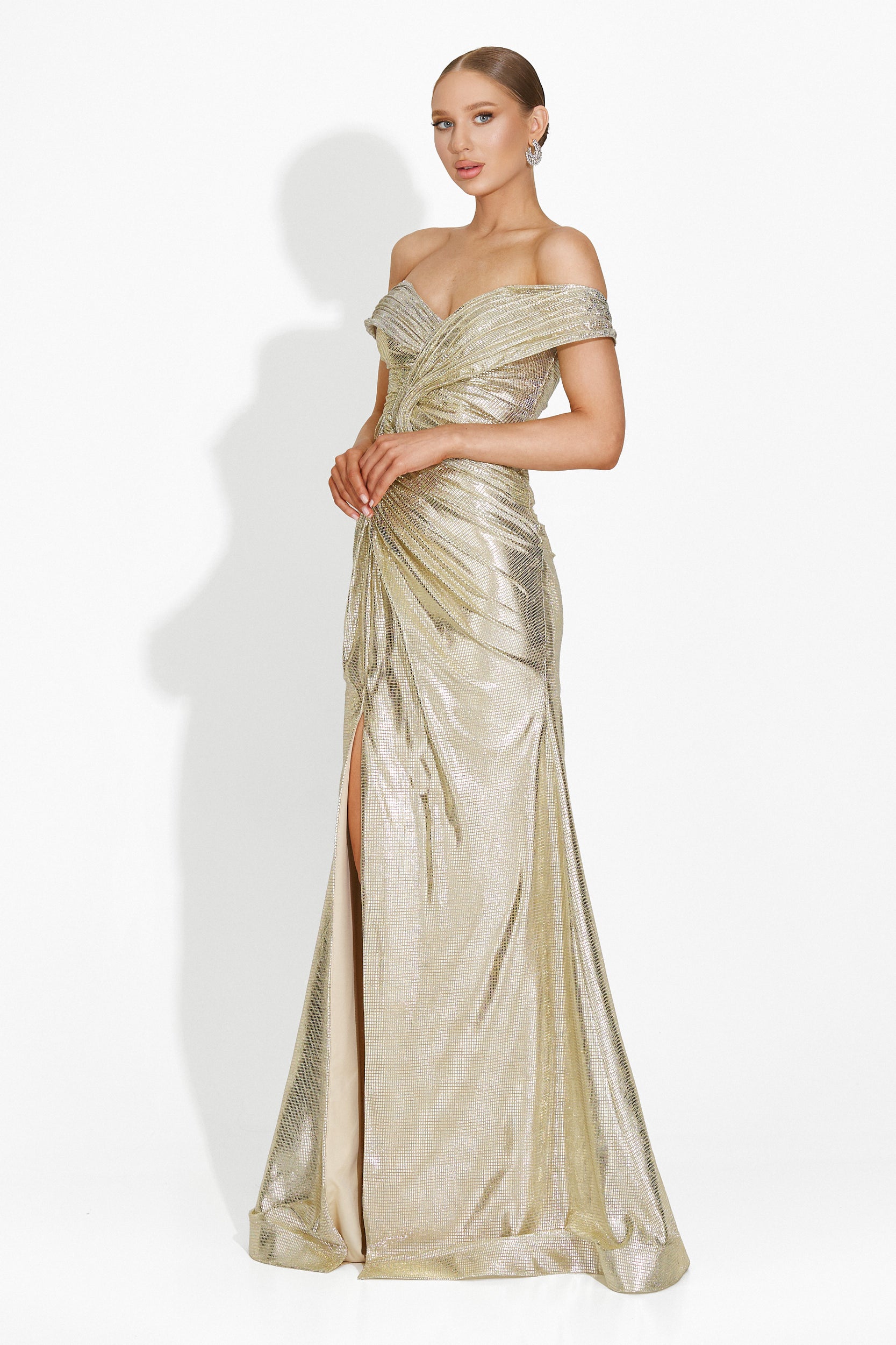 Stephane Bogas hosszú bézs-arany női ruha