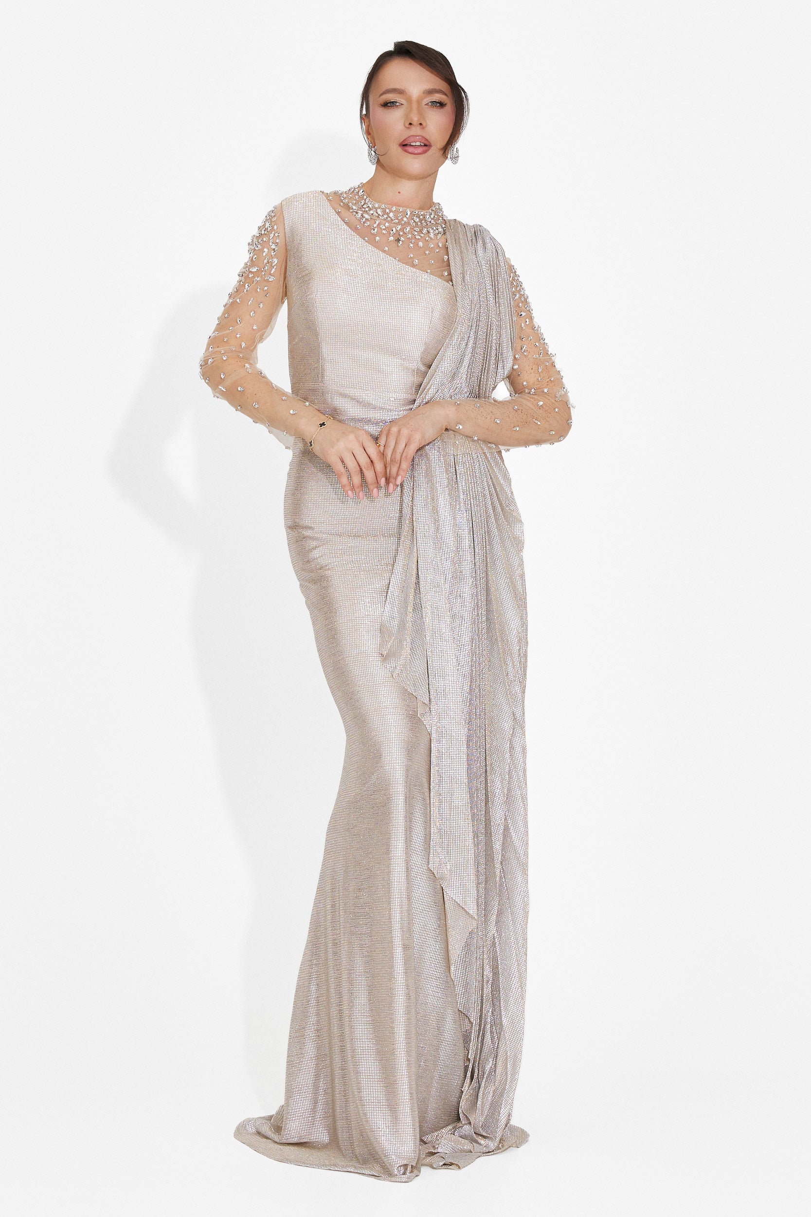 Rochie dama lunga bej Ysaia Bogas