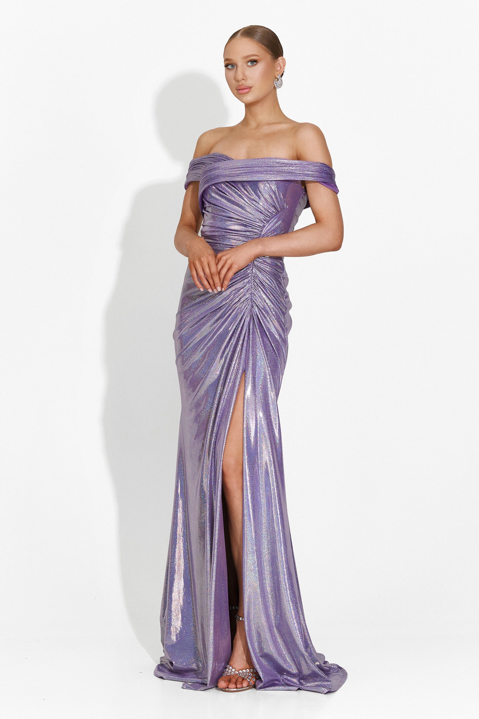 Hosszú Lila Szatén Bogas Női Ruha