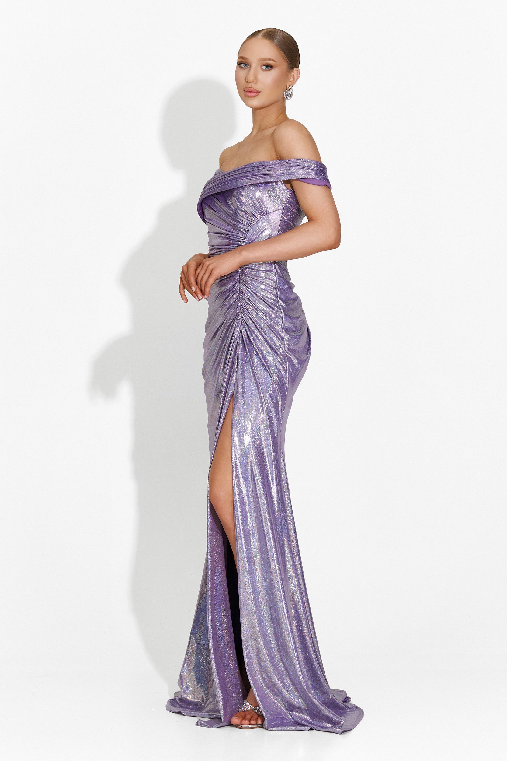 Hosszú Lila Szatén Bogas Női Ruha