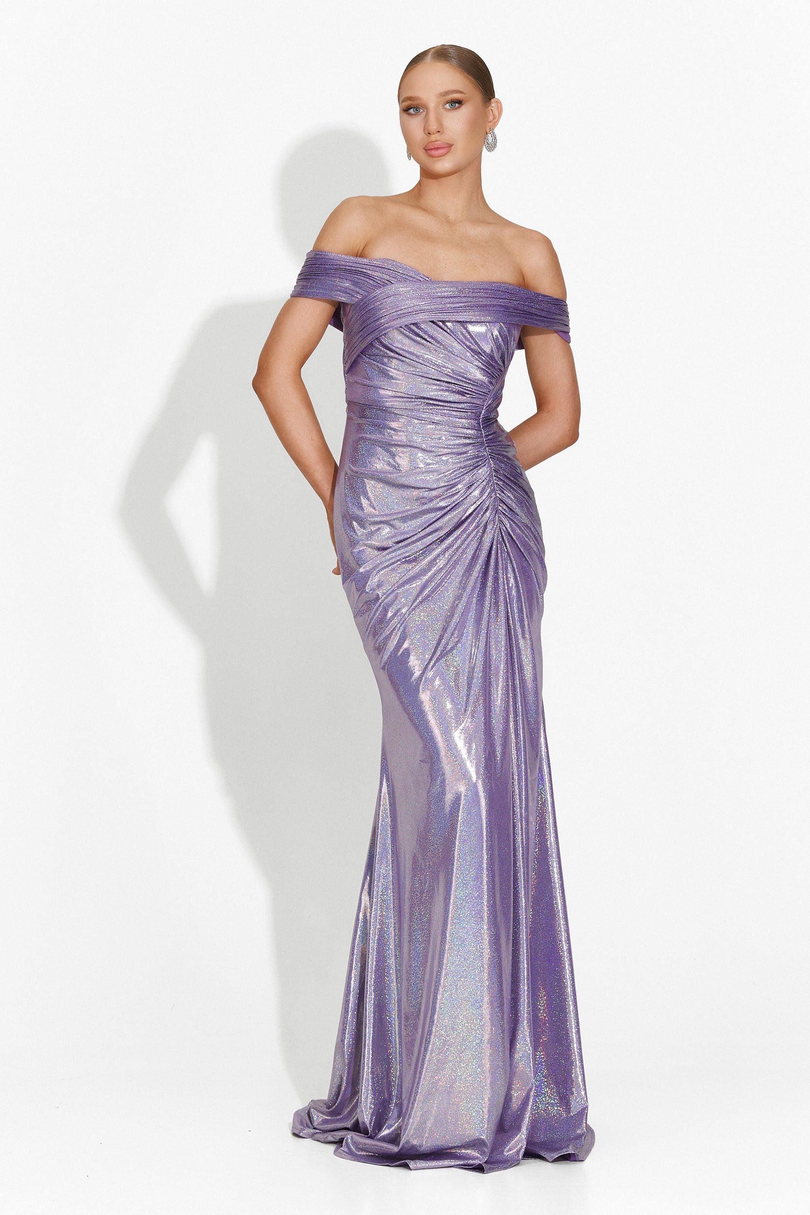 Hosszú Lila Szatén Bogas Női Ruha