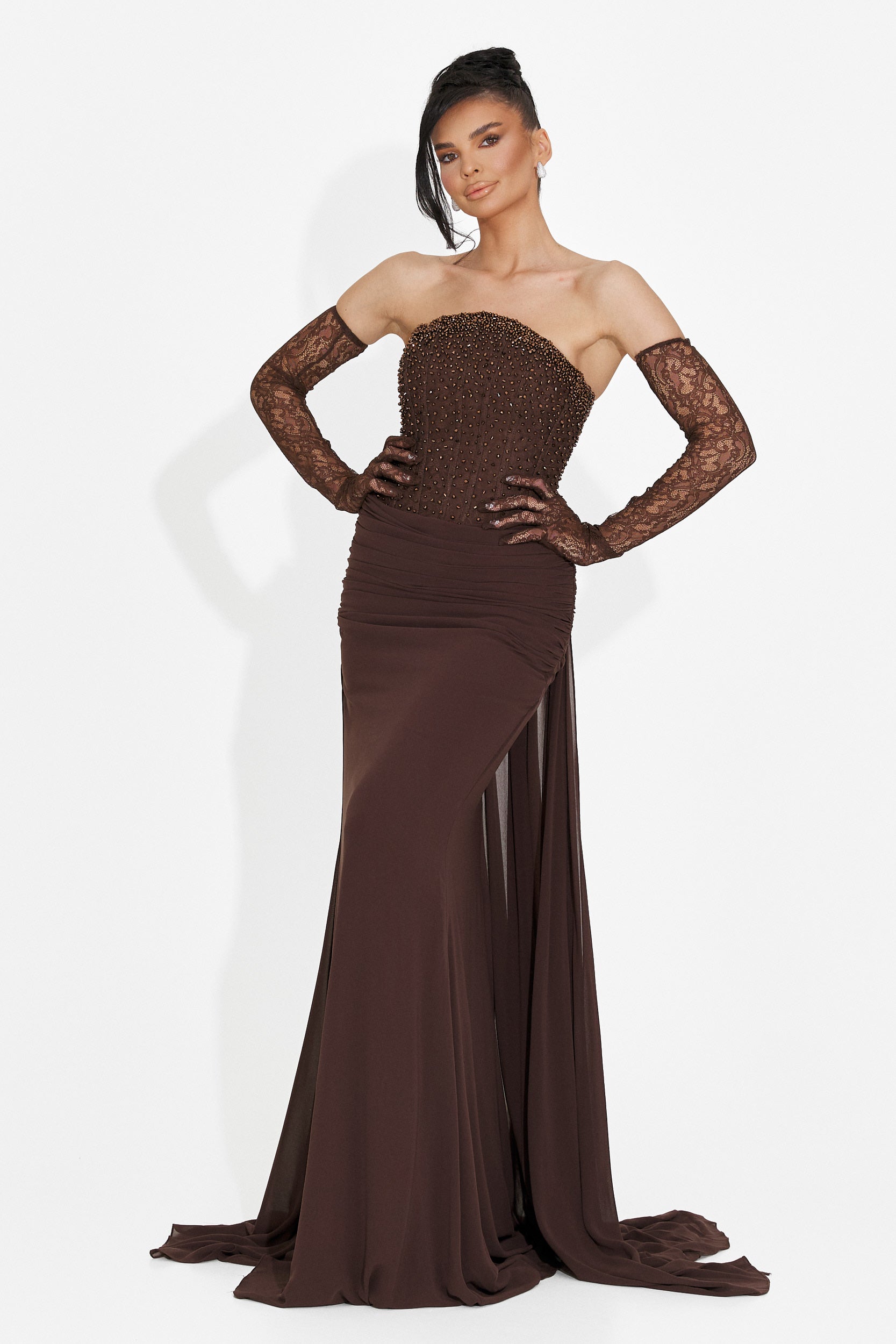 Rochie dama lunga maro Camya Bogas