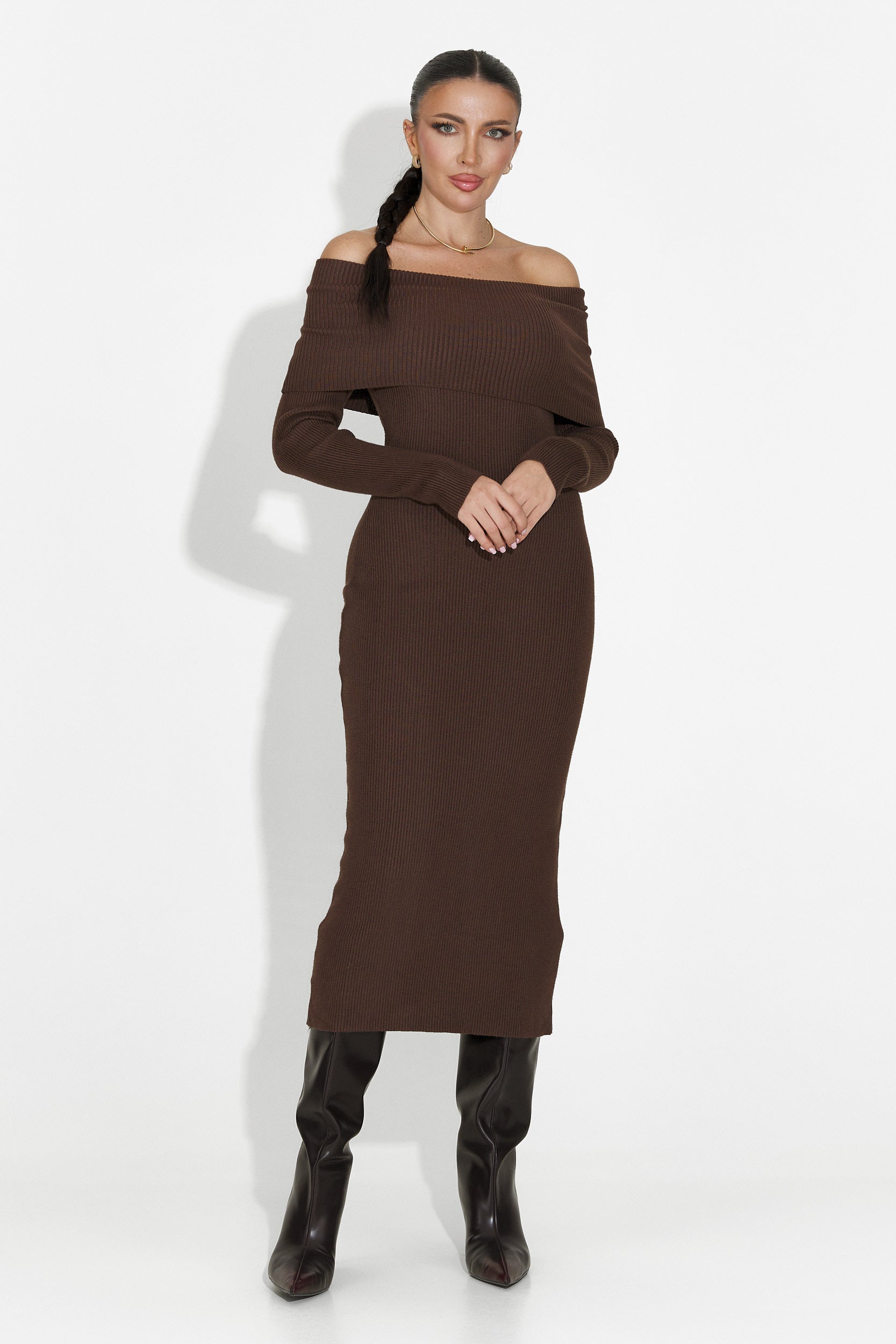 Velana Bogas Barna Midi Ruha Nőknek