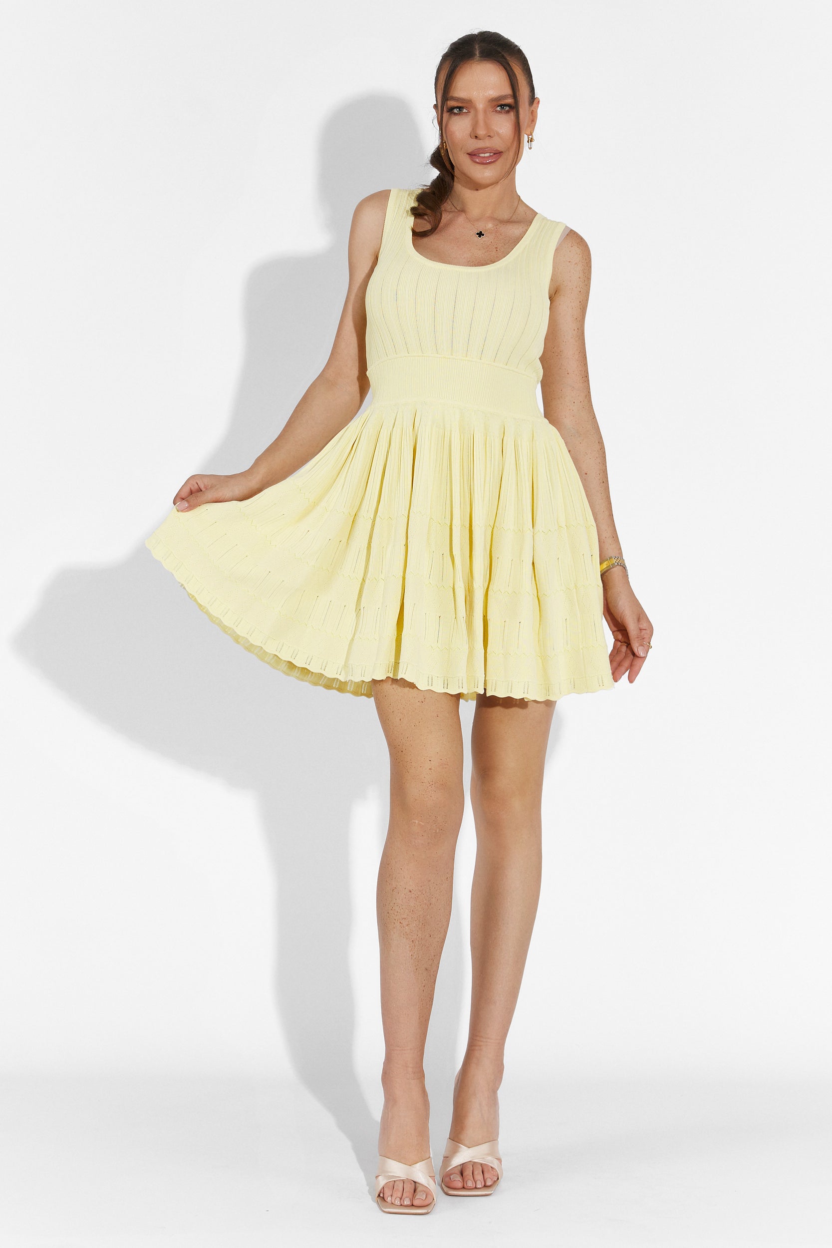 Vékony, Bogas, Rövid, Sárga Női Ruha