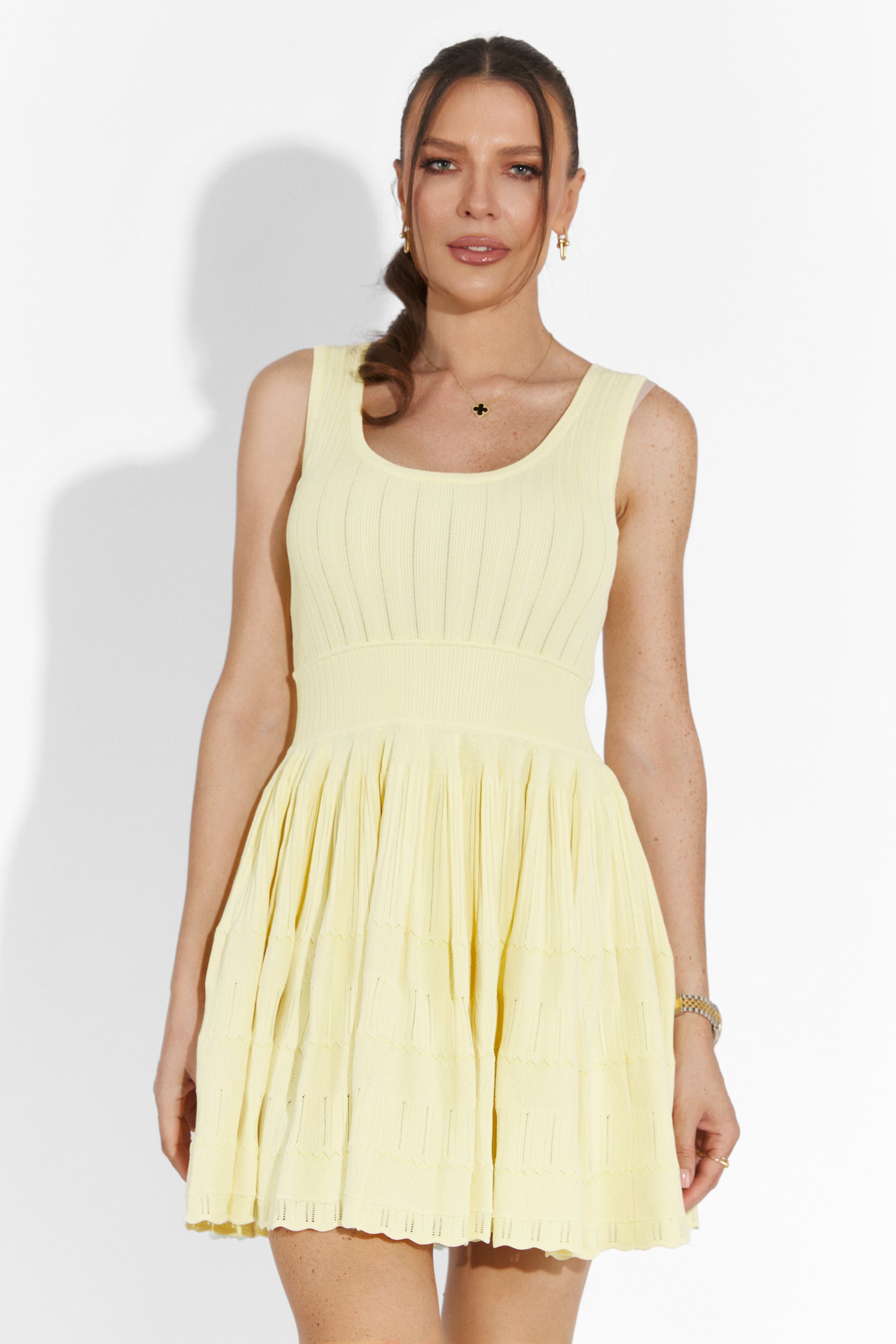 Vékony, Bogas, Rövid, Sárga Női Ruha