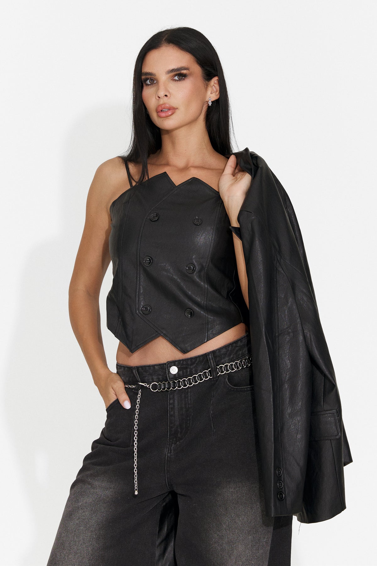 Sacou elegant negru Kavomisa Bogas
