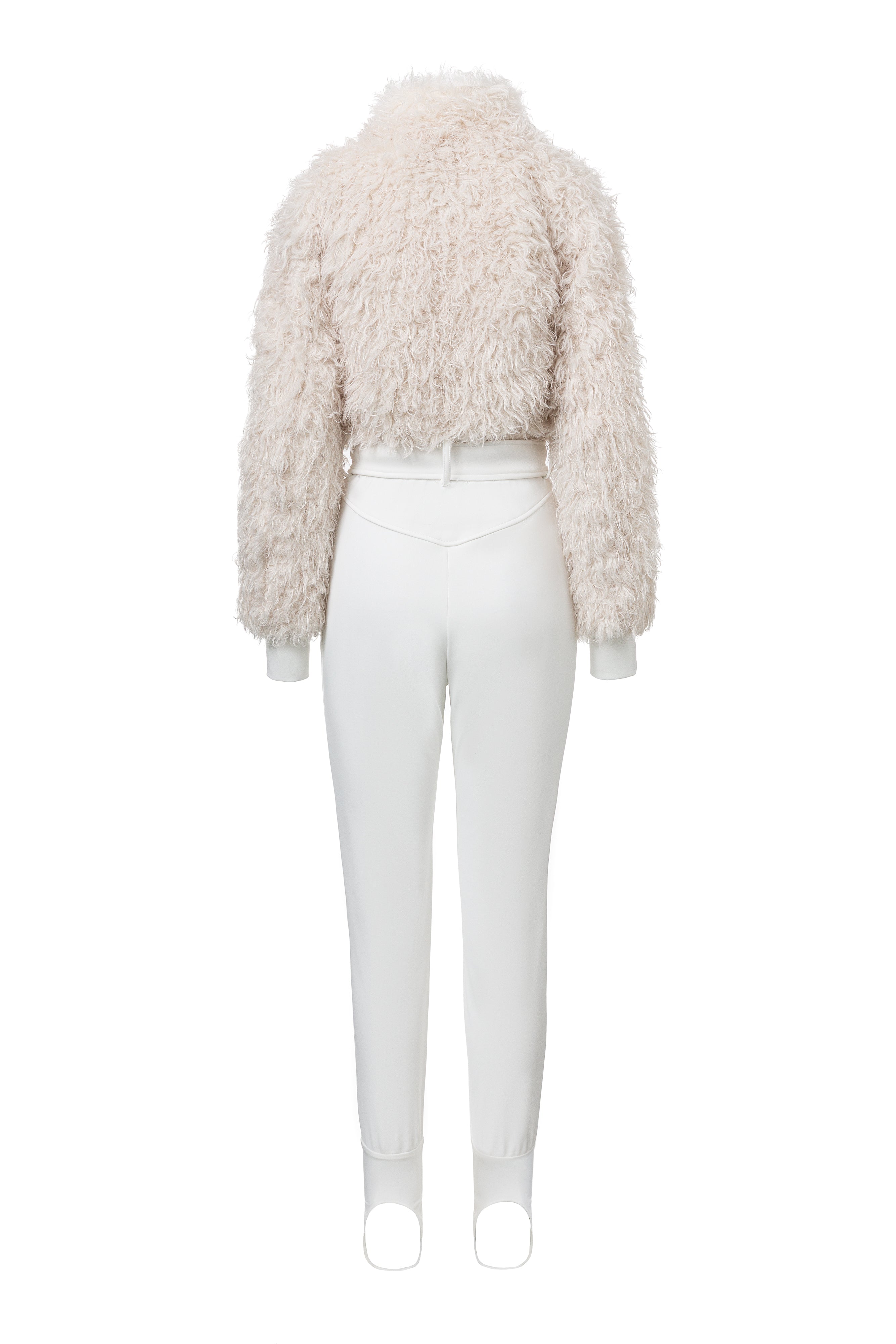 Alycia Bogas hófehér, hétköznapi síoverálja