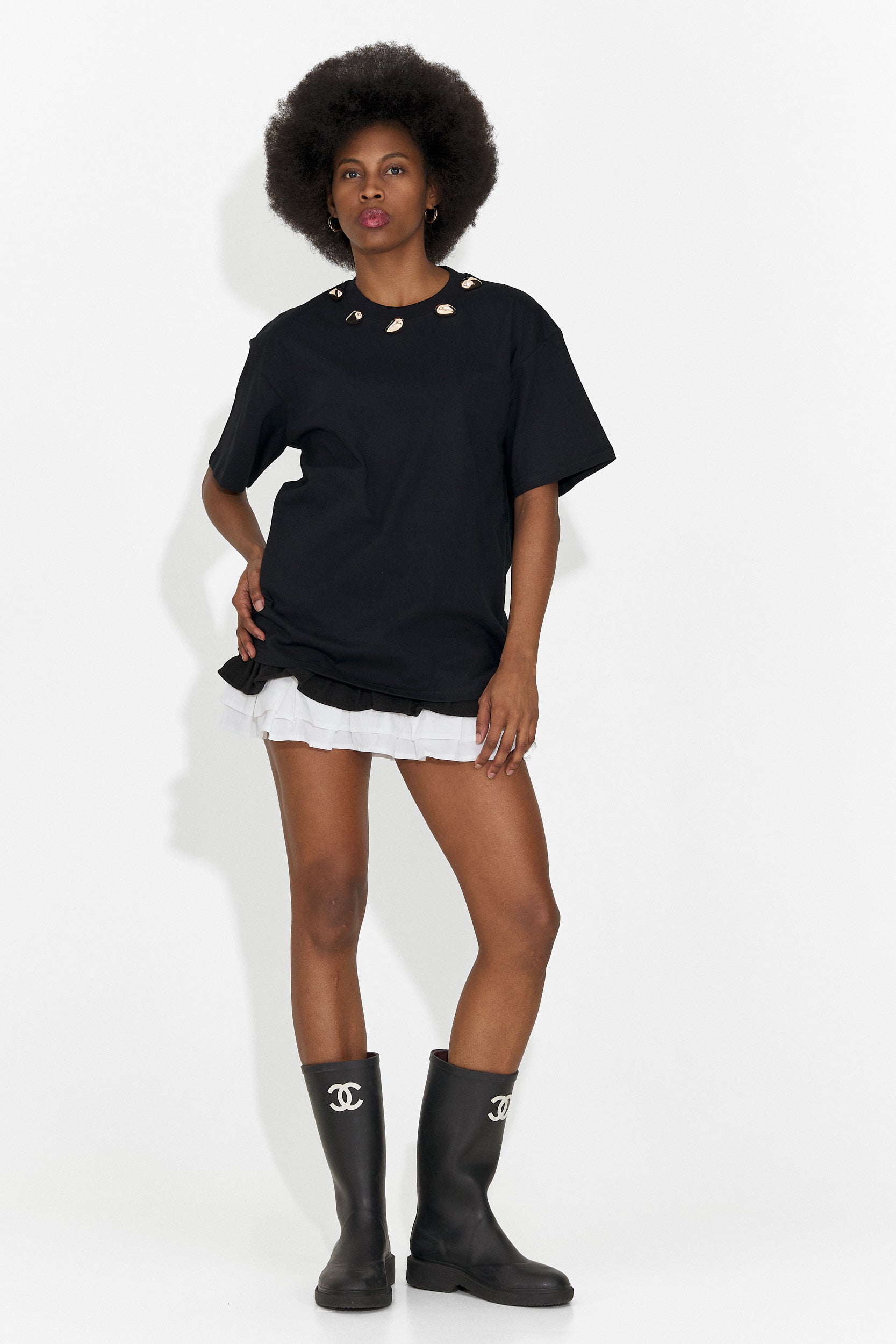 Női fekete, hétköznapi póló Cristelia Bogas