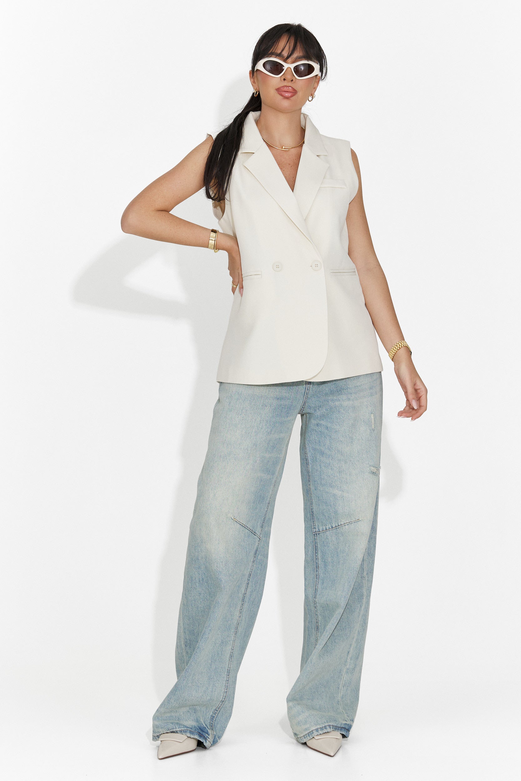 Elegáns Krém Meghan Bogas Hölgyek Mellény