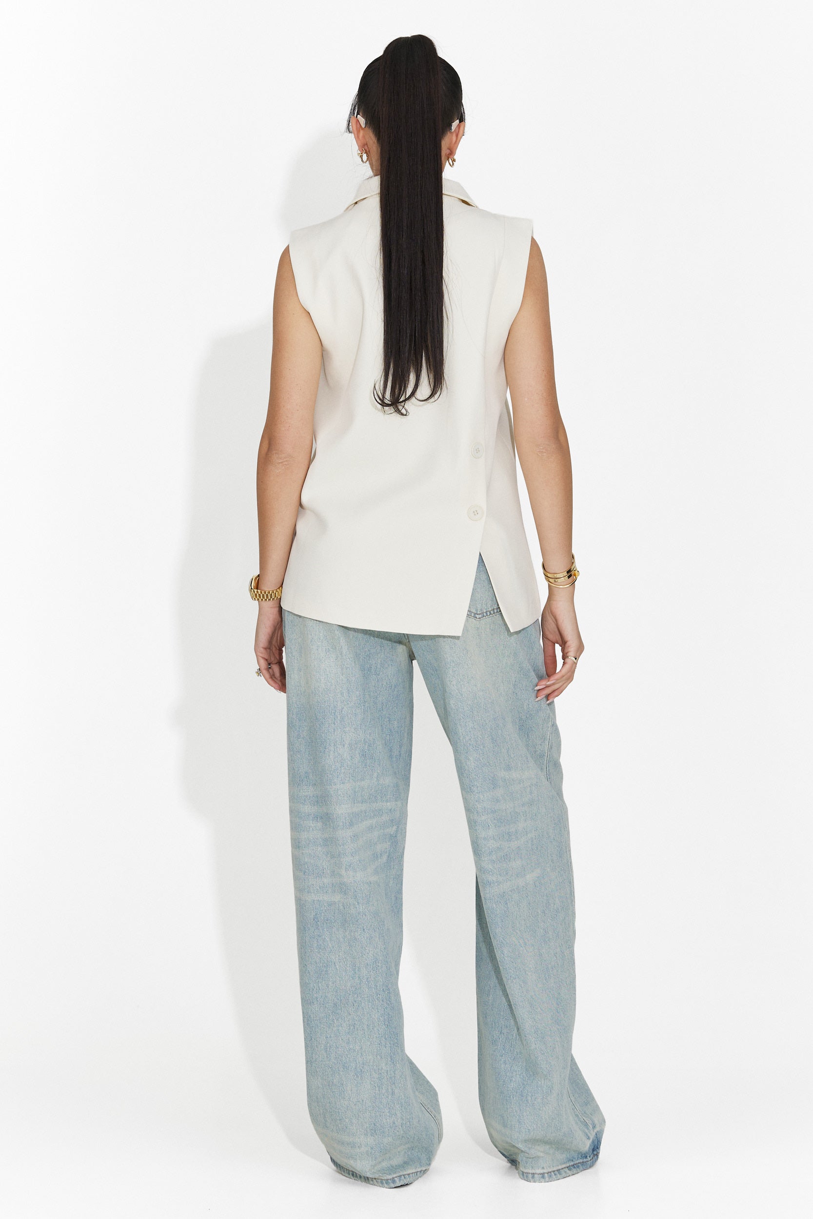 Elegáns Krém Meghan Bogas Hölgyek Mellény