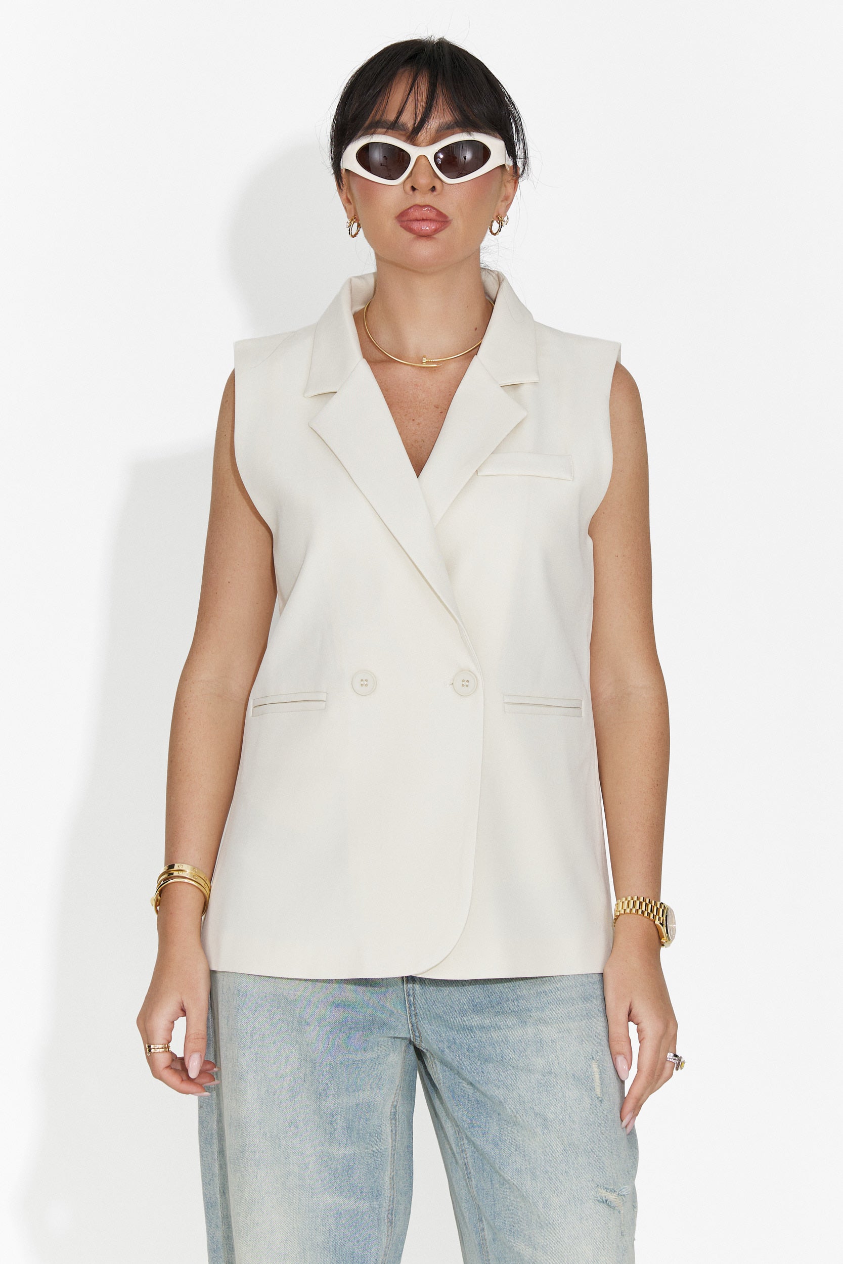 Elegáns Krém Meghan Bogas Hölgyek Mellény