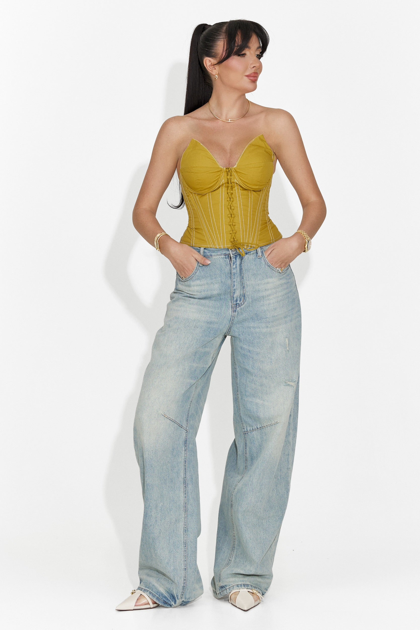 Elegáns női fűző khaki Karisa Bogas