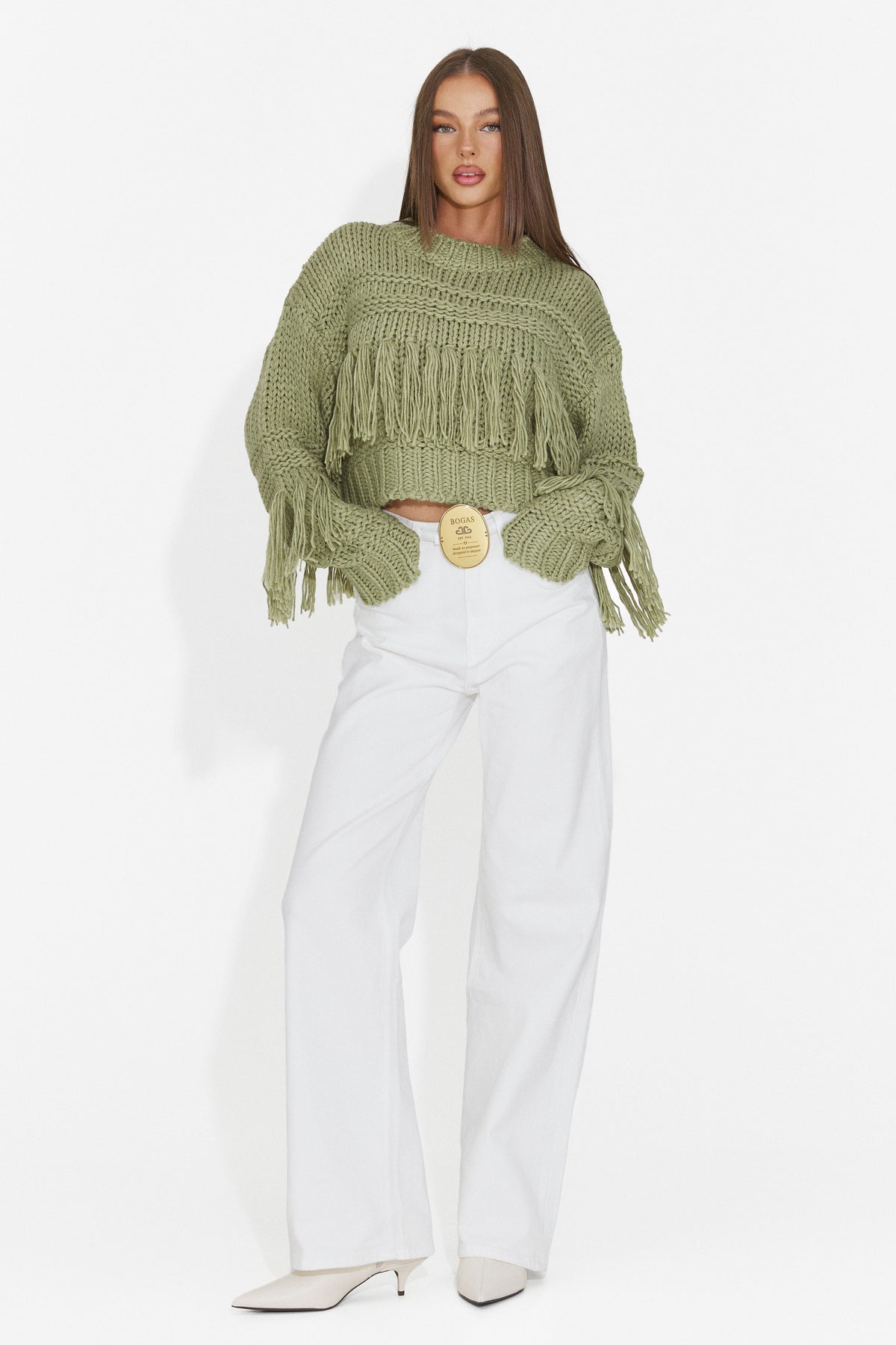 Blugi casual albi Drysroiza Bogas