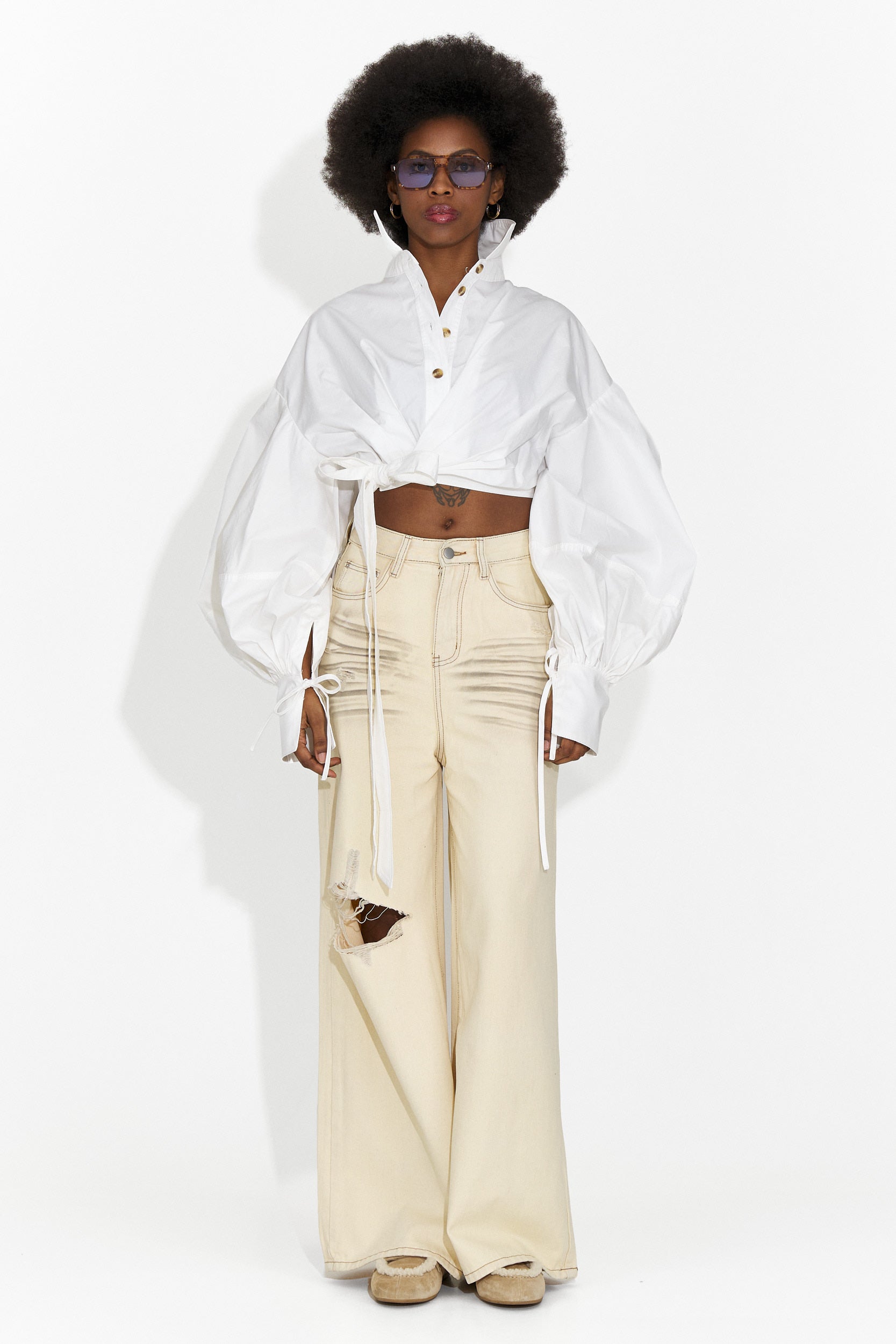 Női bézs hétköznapi farmer Elania Bogas