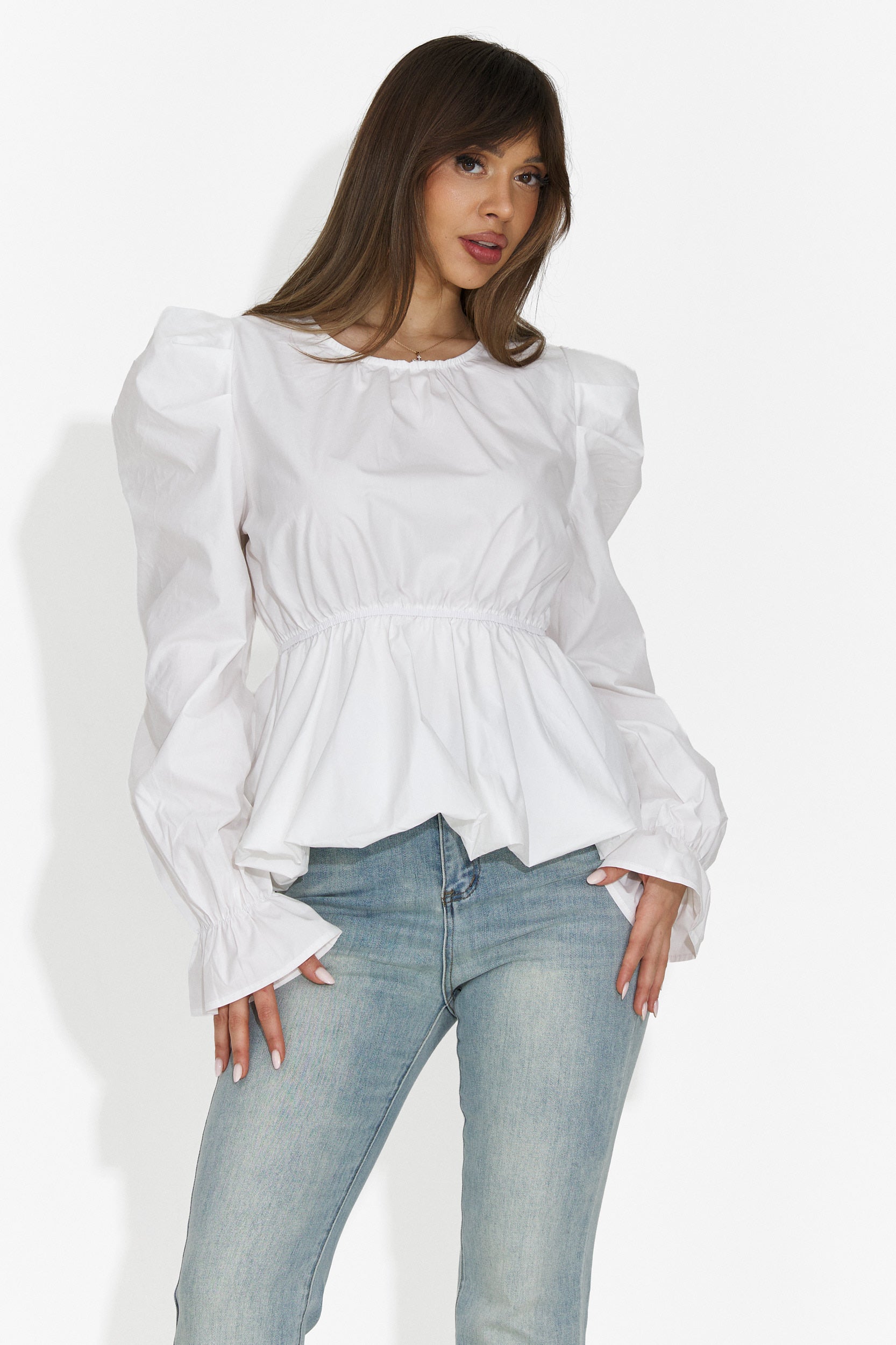 Elegáns Fehér Lindalia Bogas Női Blúz