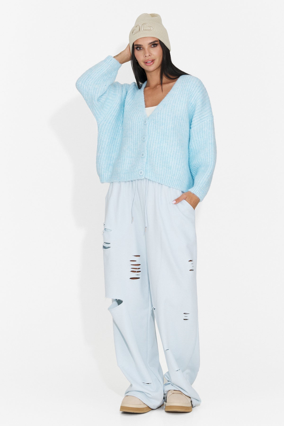 Cardigan casual bleu Dyroliara Bogas
