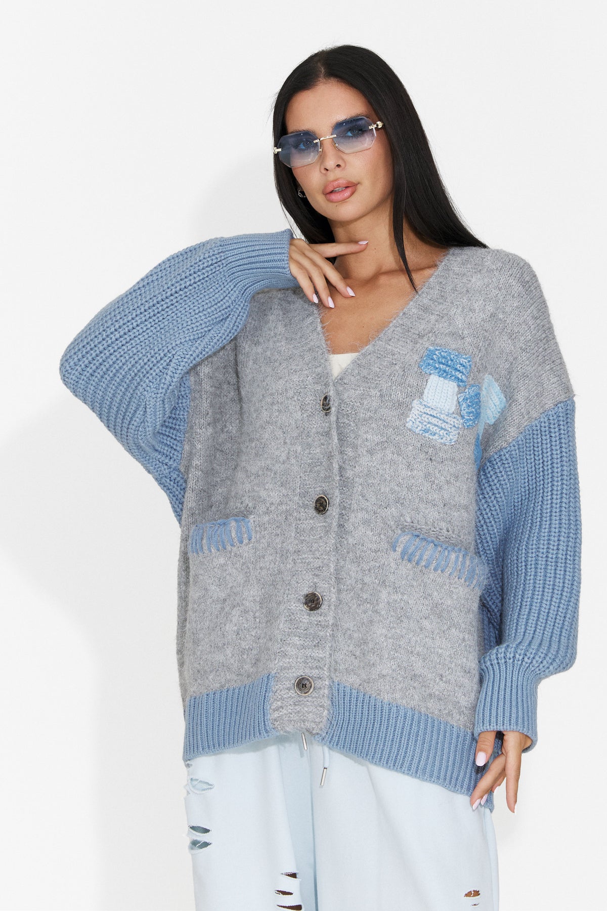 Cardigan casual bleu Lylyra Bogas