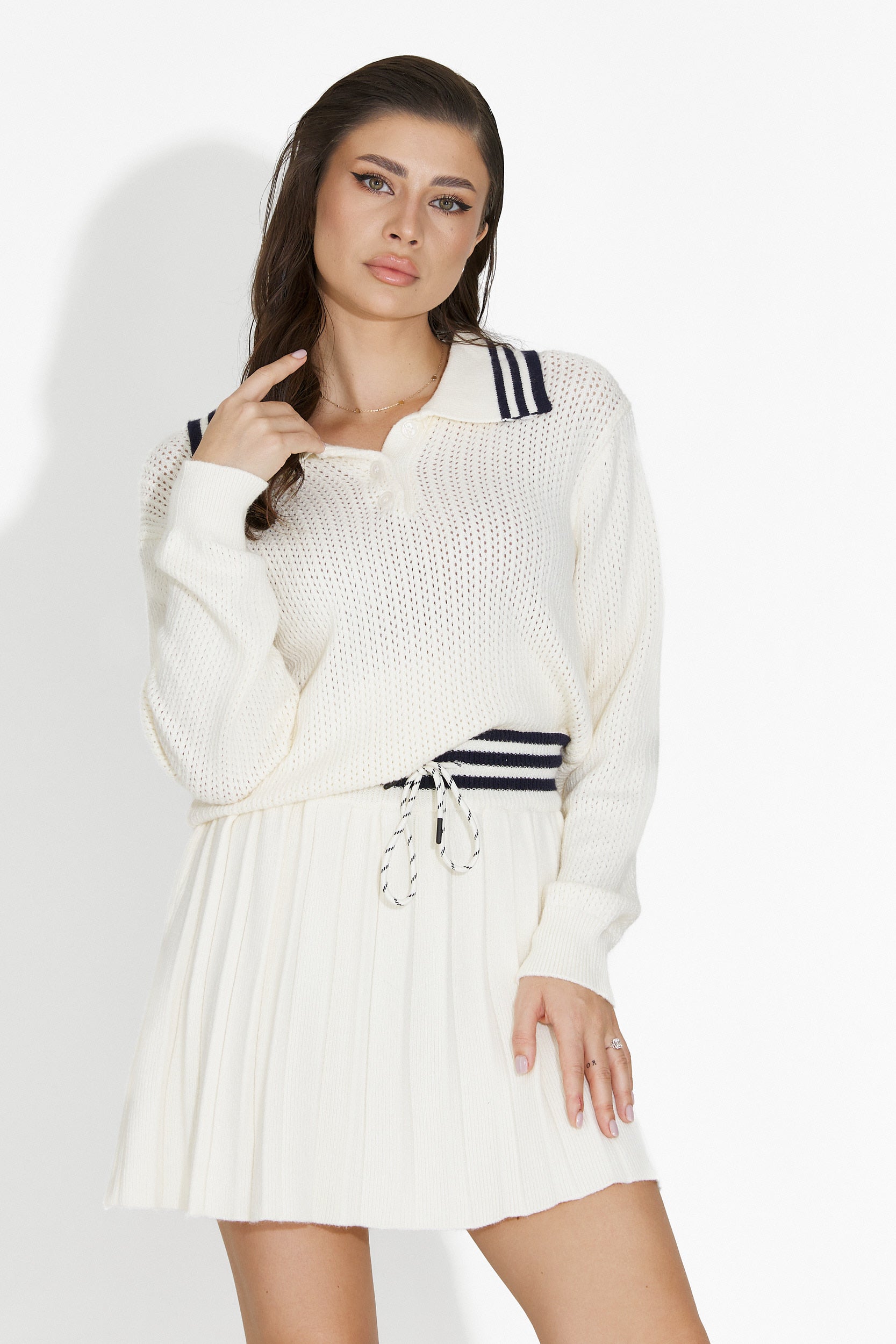 Nisoria Bogas Hétköznapi Fehér Szoknya Szett